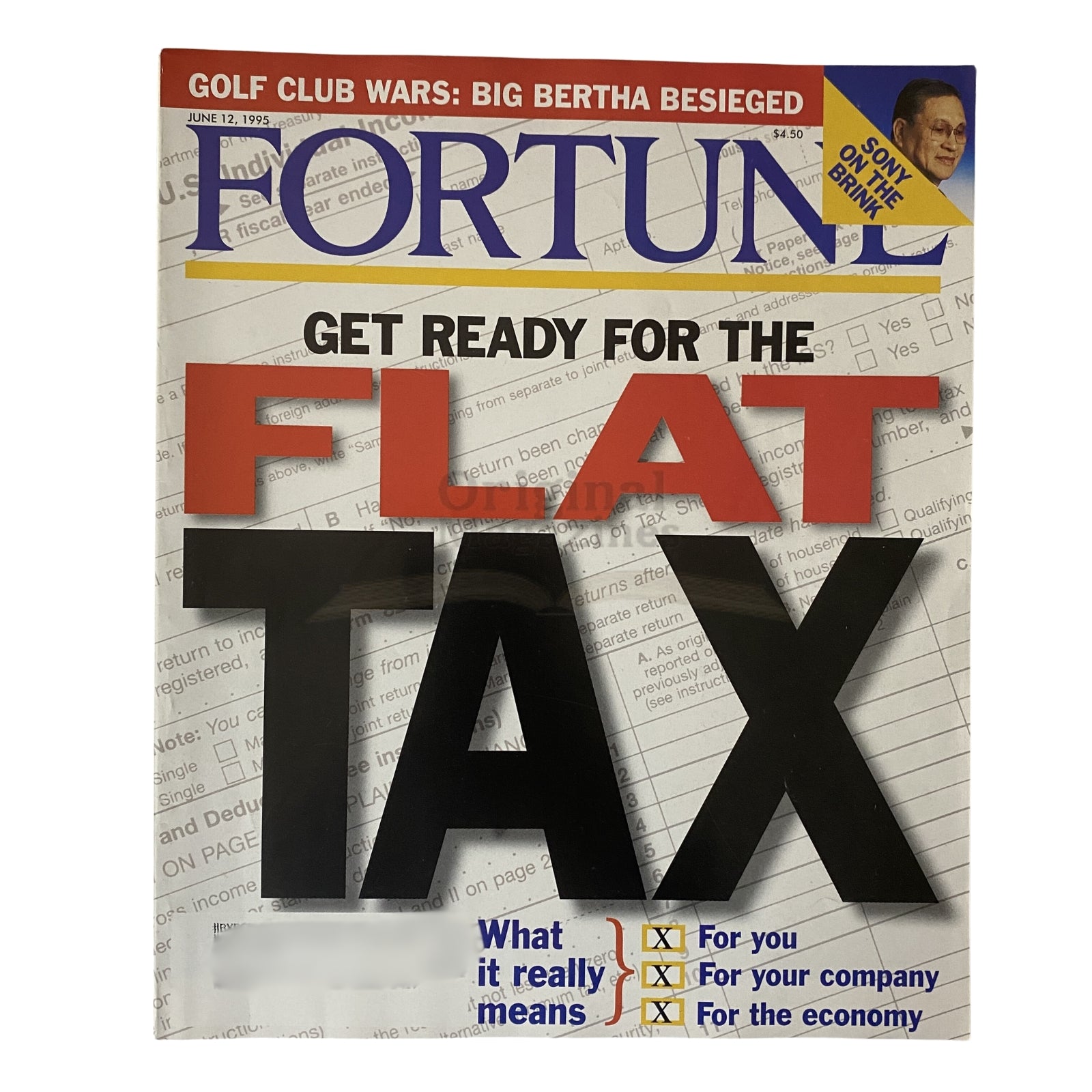 Cover of Fortune Magazine, June 12, 1995, featuring the title 'Golf Club Wars: Big Bertha Besieged' and the headline 'Get Ready for the Flat Tax'.