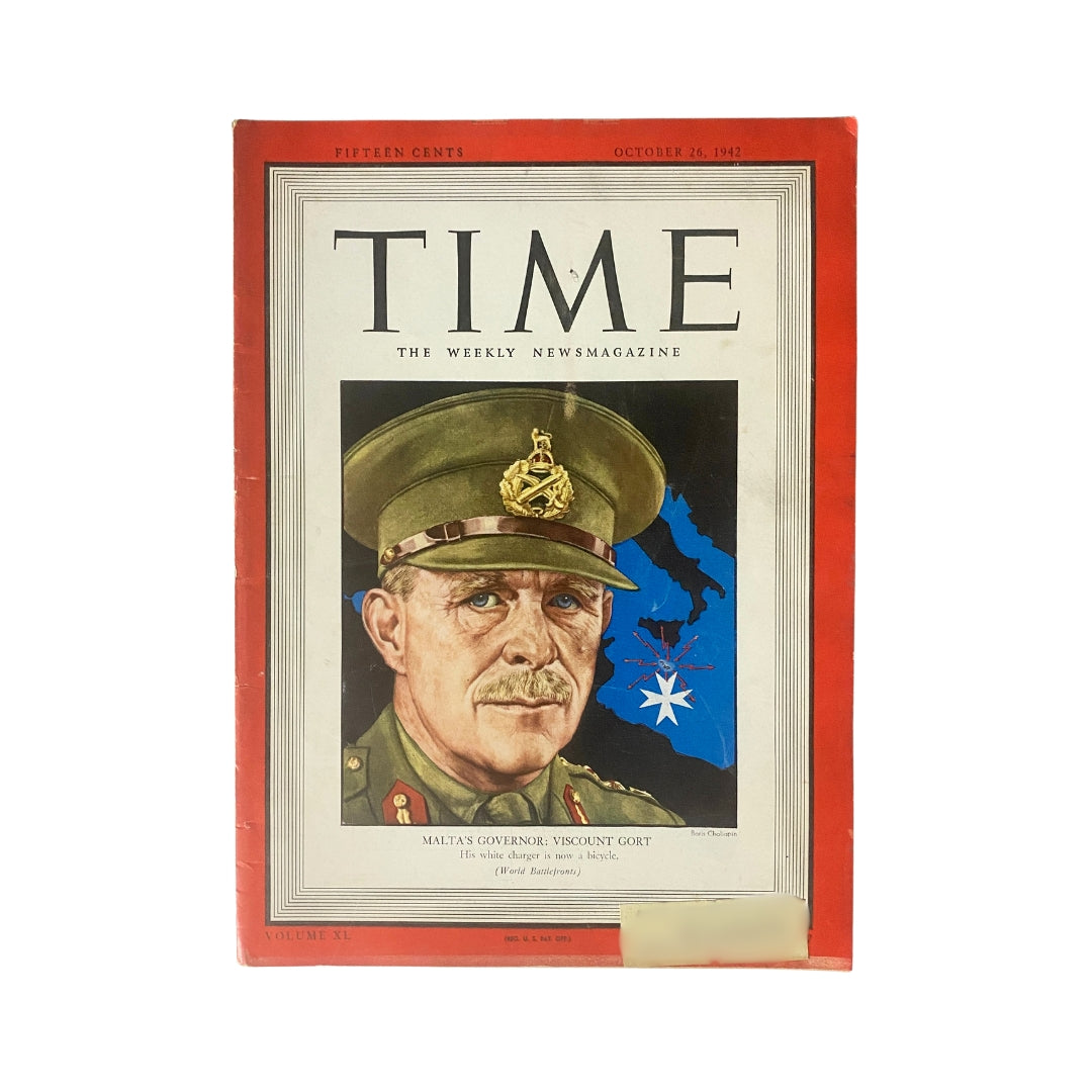 VTG Time Magazine October 26, 1942 Malta's Governor Viscount Gort