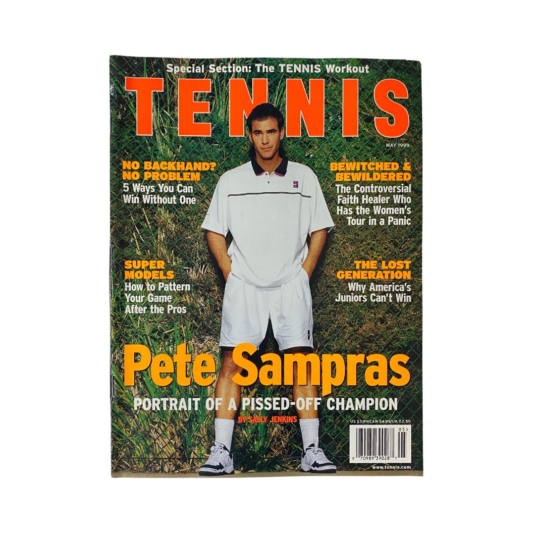 Cover of Tennis Magazine May 1999 featuring Pete Sampras, showcasing his portrait and articles on tennis and sports.