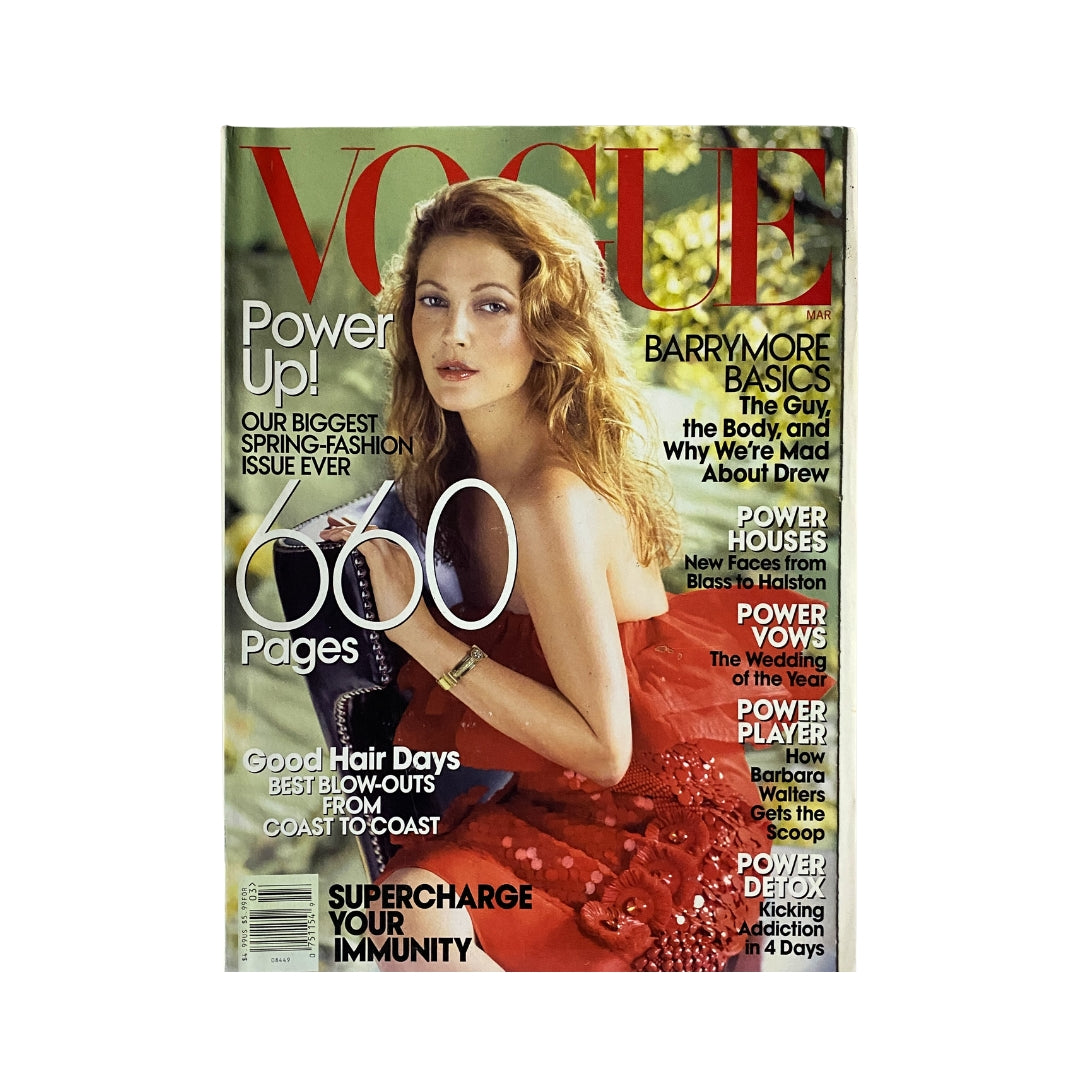 Vogue Magazine March 2008 Actress Drew Barrymore Cover No Label VG