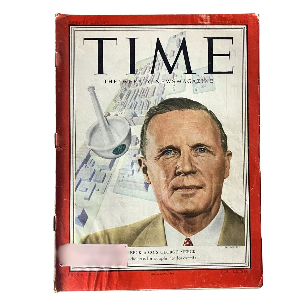 VTG Time Magazine August 18, 1952 Vol 60 No. 7 George W. Merck