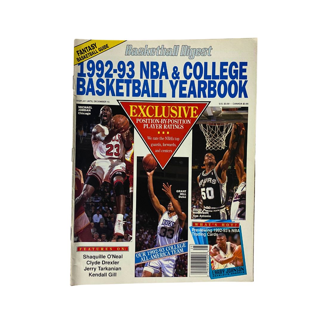 Basketball Digest Magazine 1992-1993 NBA College Basketball Yearbook cover featuring notable players, including Michael Jordan, and exclusive position-by-position player ratings.