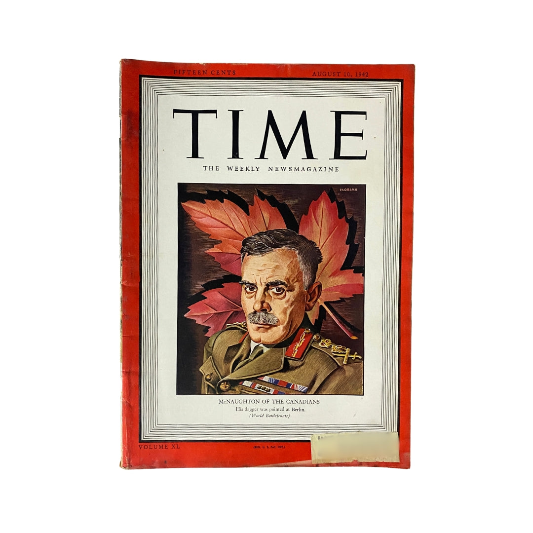 VTG Time Magazine August 10, 1942 Andrew McNaughton of The Canadians