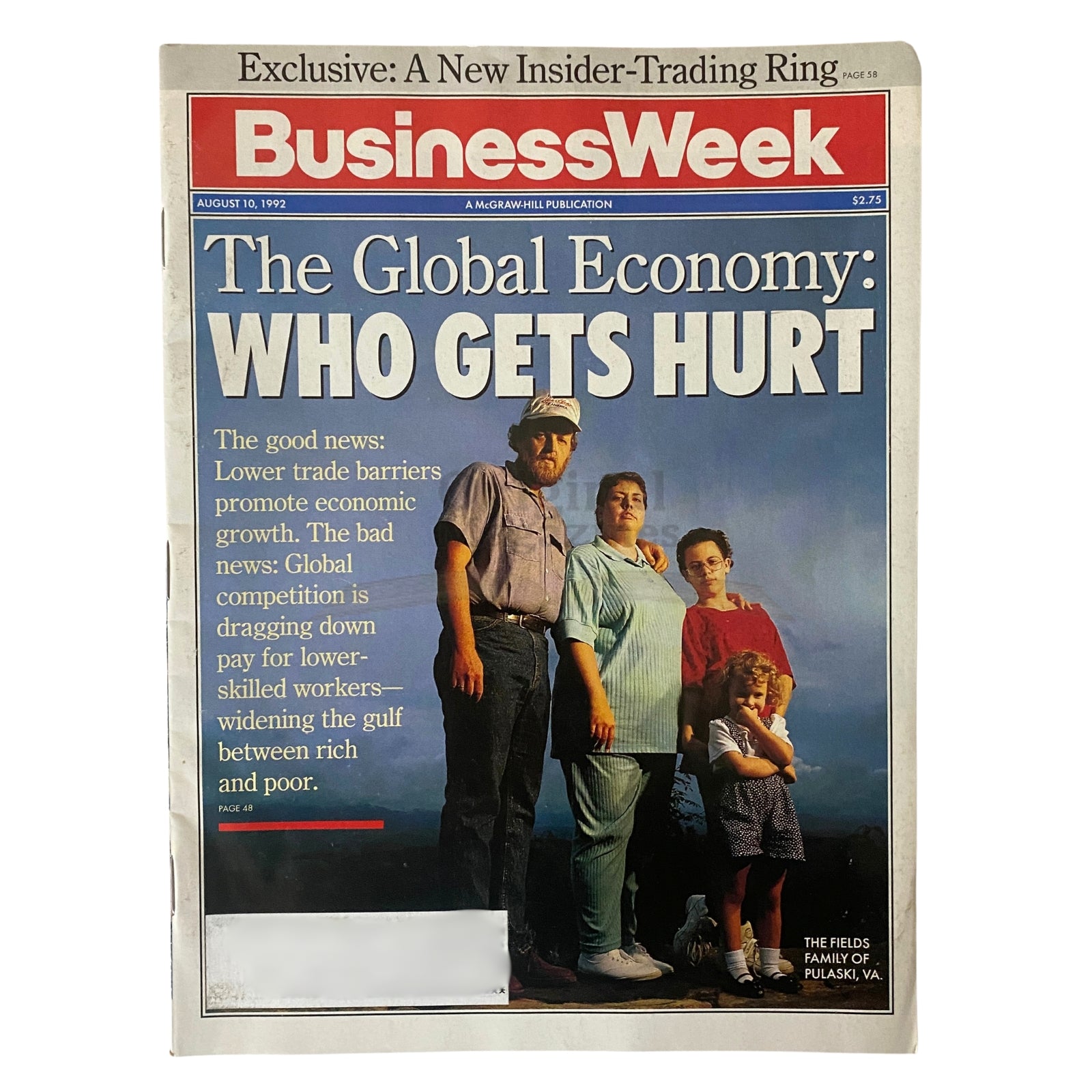BusinessWeek Magazine August 10, 1992 The Fields Family of Pulaski, VA VG