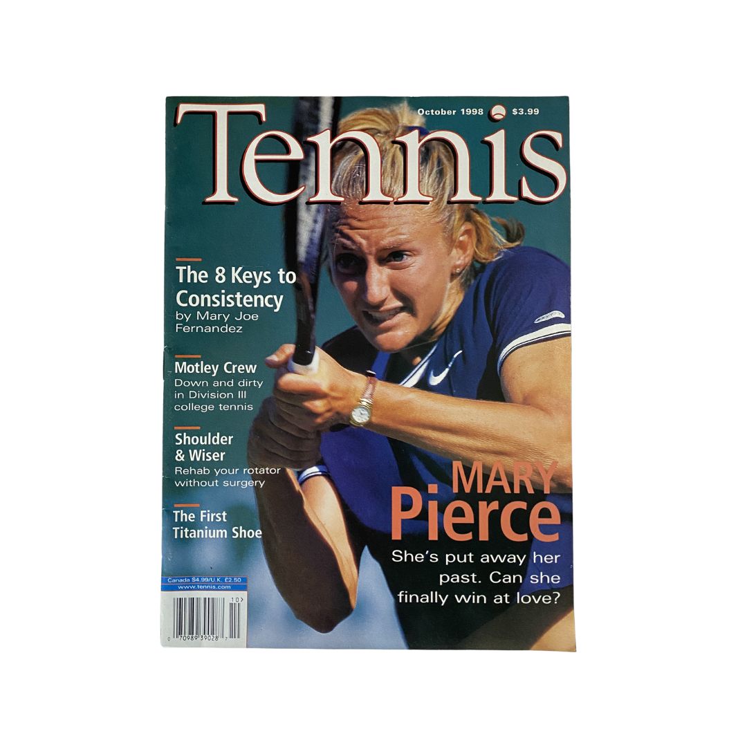 Cover of Tennis Magazine, October 1998, Vol 34 No. 6 featuring Mary Pierce, highlighting her prominence in women's tennis with the headline discussing her past and potential future.