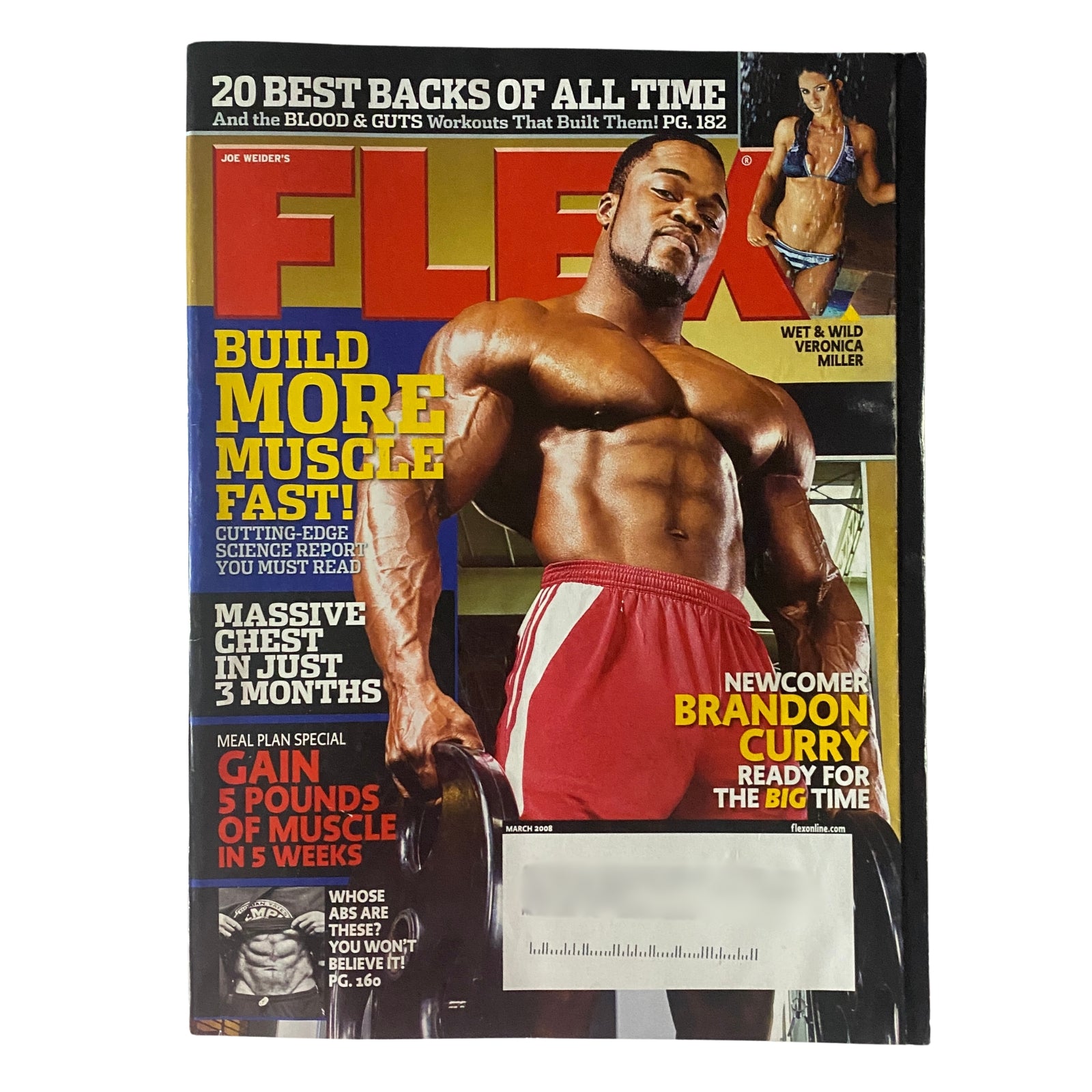 Flex Magazine March 2008 Vol 26, Num 1 Brandon Curry, Veronica Miller Cover VG