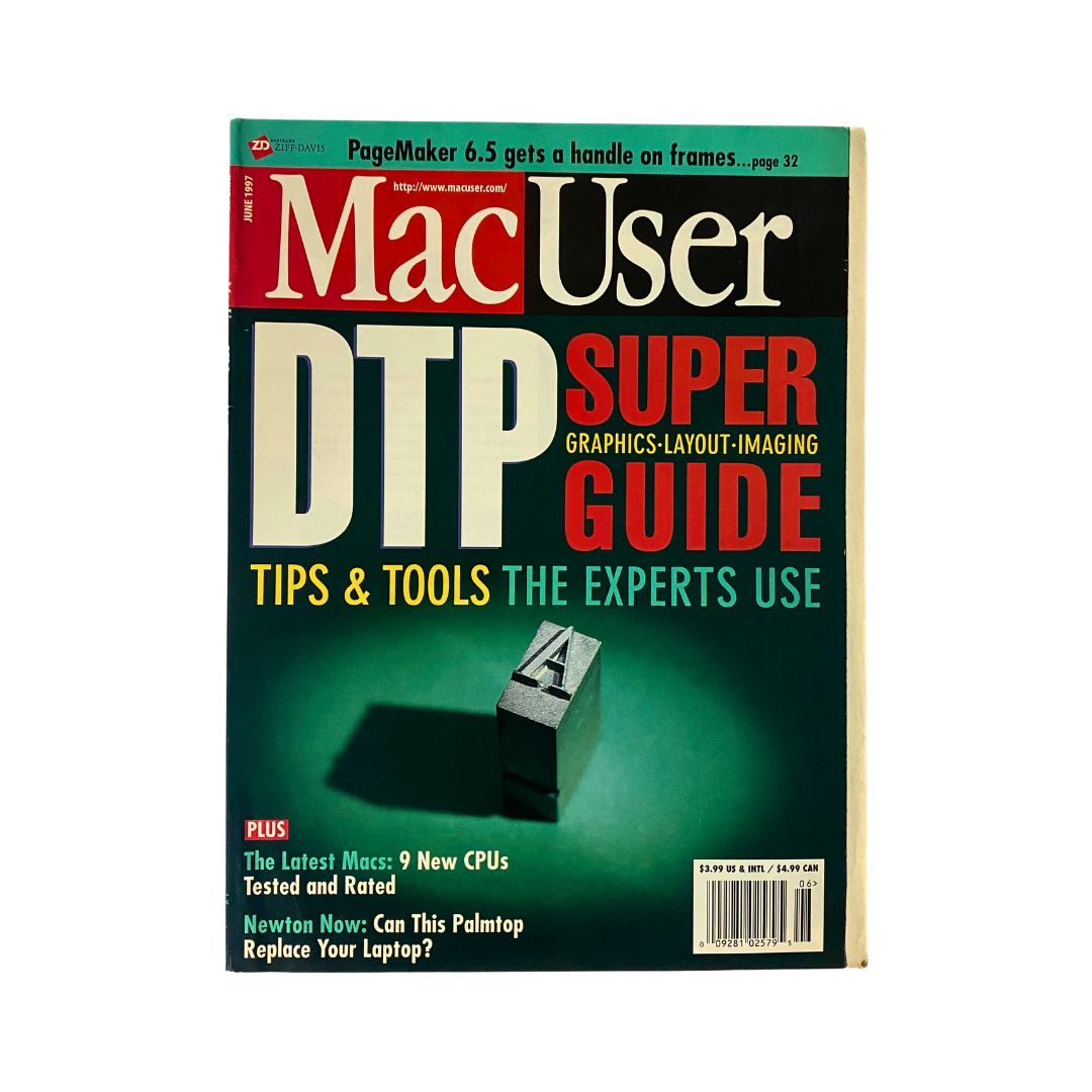 Cover of Mac User Magazine June 1997 featuring the DTP Super Guide, highlighting tips and tools for desktop publishing.