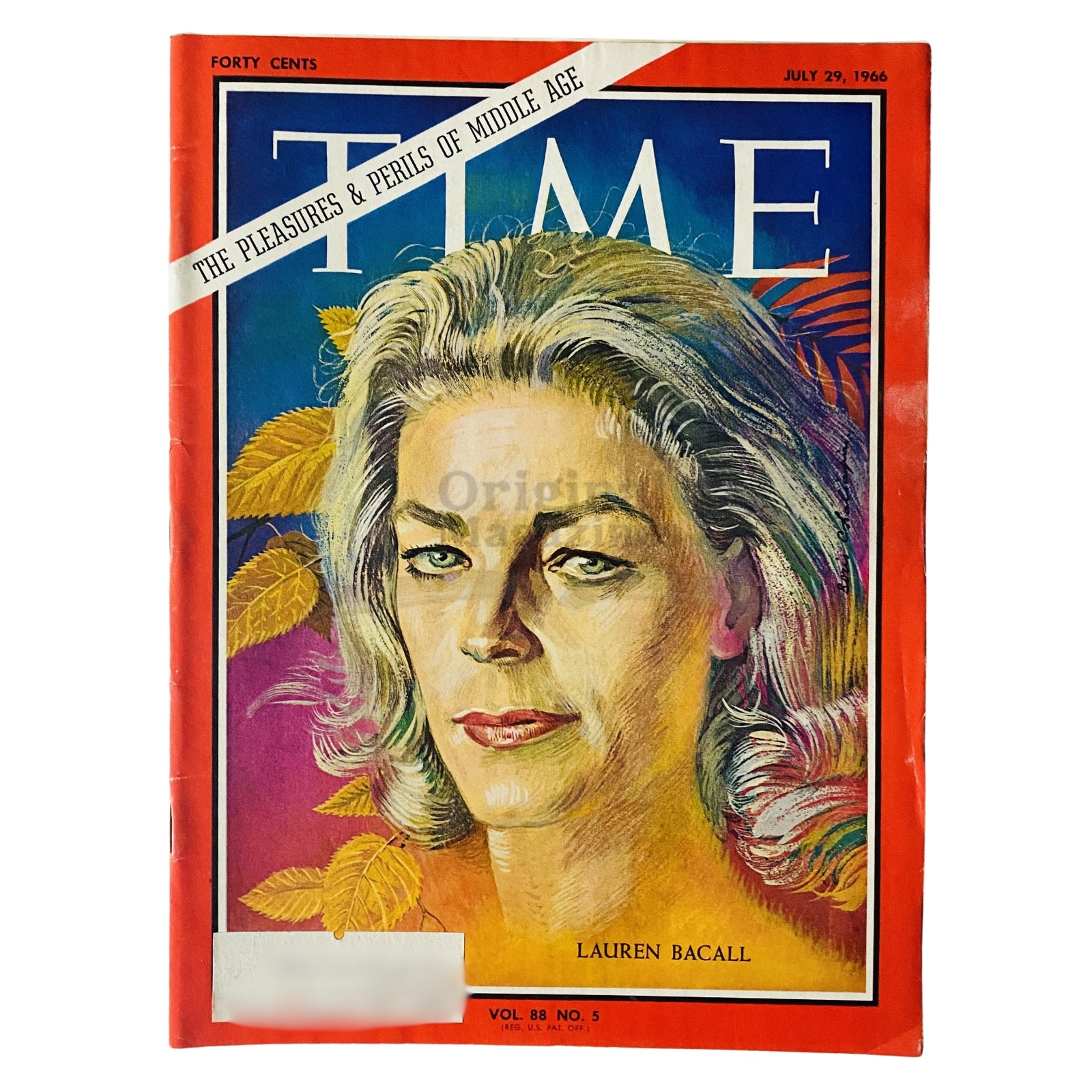 Time Magazine July 29 1966 featuring Lauren Bacall on the cover, Vol 88 No. 5, showcasing a classic portrait and vibrant colors that highlight the cultural significance of the 1960s.