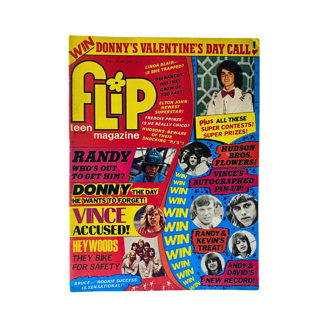 VTG Flip Teen Magazine February 1975 Donny Osmond VG w Poster No Label