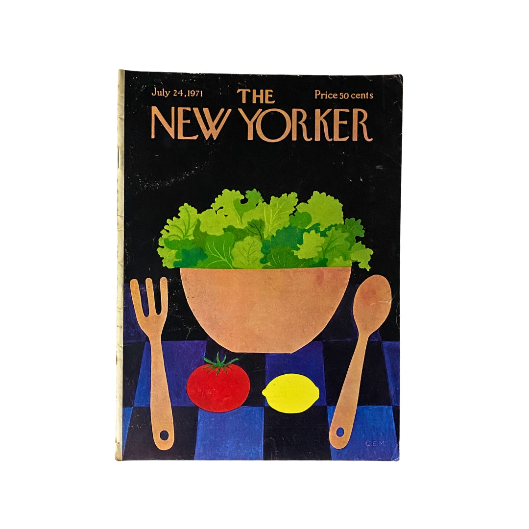 Cover of The New Yorker Complete Magazine from July 24, 1971 featuring vibrant artwork by Charles E. Martin with a bowl of salad and vegetables.