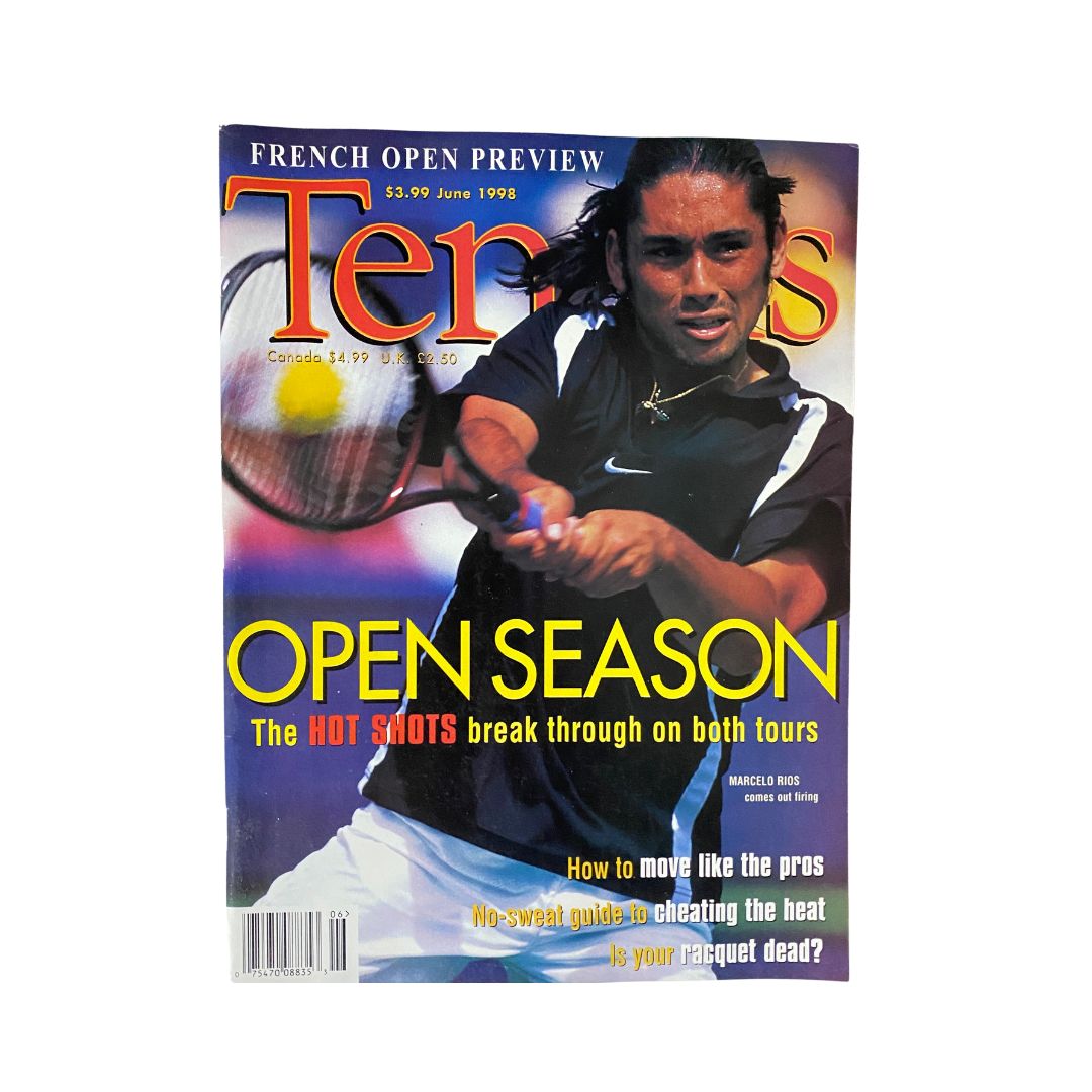 Cover of Tennis Magazine June 1998 featuring Marcelo Rios, showcasing the title 'Open Season' and highlighting the excitement of summer tennis.