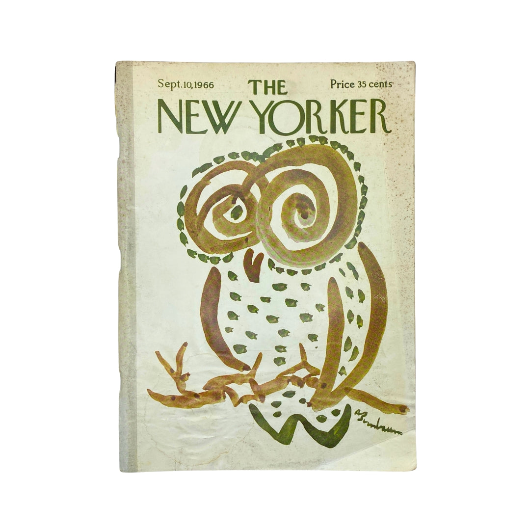 Cover of The New Yorker magazine from September 10, 1966 featuring an Abe Birnbaum illustration of an owl. The price listed is 35 cents.
