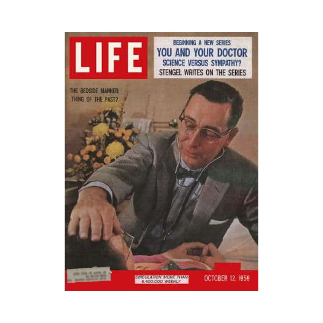 October 12, 1959 issue of Life Magazine featuring a captivating cover story on Doctor Bedside Manner, showcasing a doctor interacting with a patient.