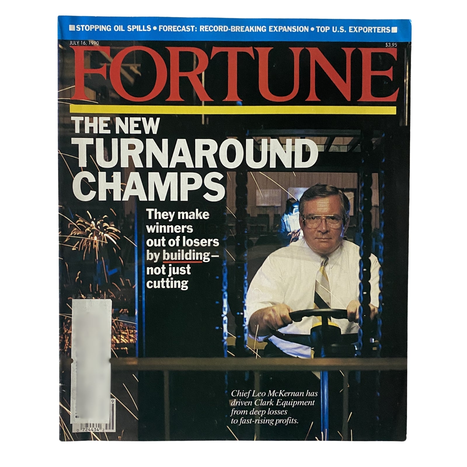 Fortune Magazine July 16, 1990 cover featuring Chief Leo McKernan with the headline 'The New Turnaround Champs', highlighting business strategies for revitalizing companies.