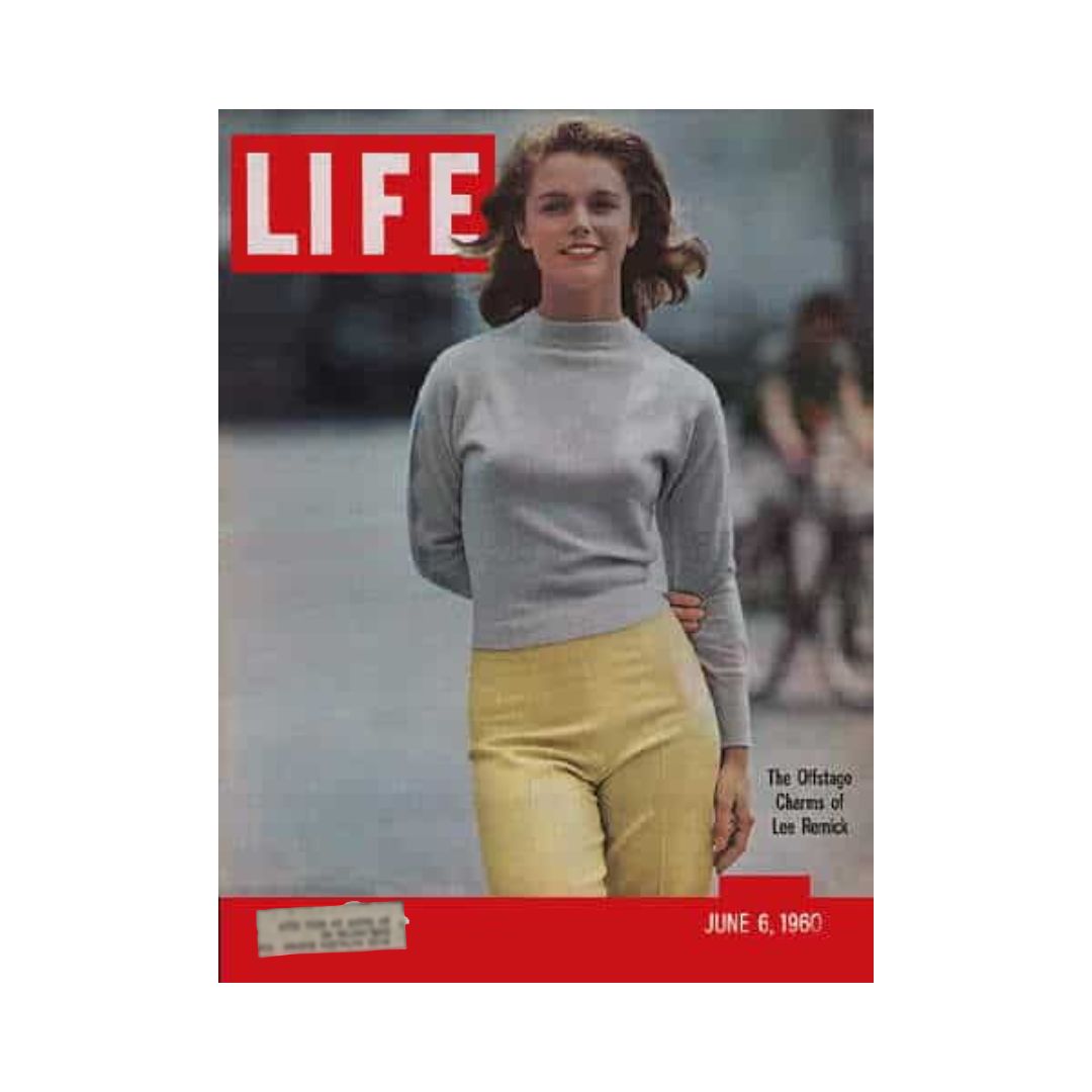 Vintage Life Magazine cover from June 6, 1960 featuring actress Lee Remick, showcasing her charming offstage appeal, presented in a captivating historical context.