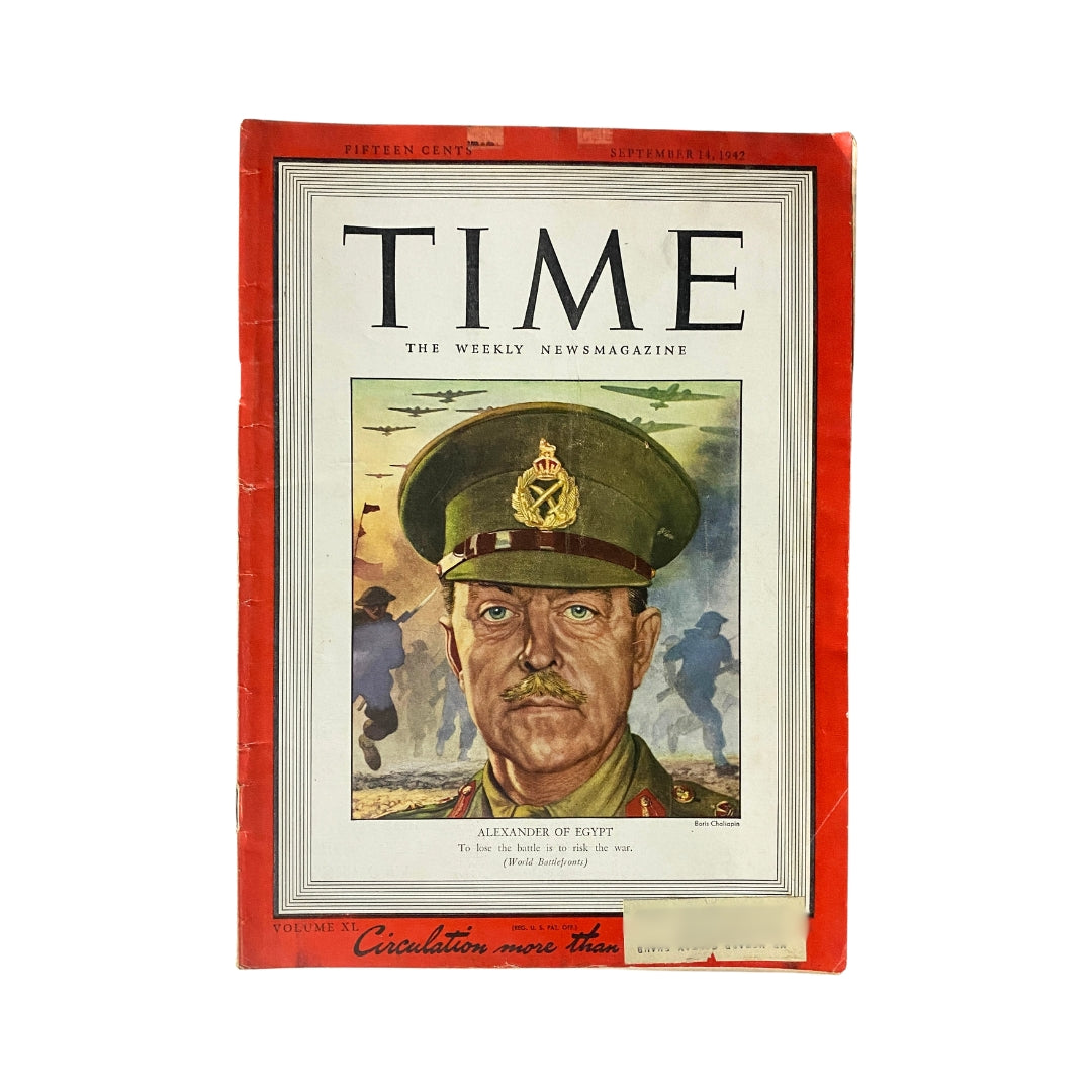 VTG Time Magazine September 14, 1942 Alexander of Egypt