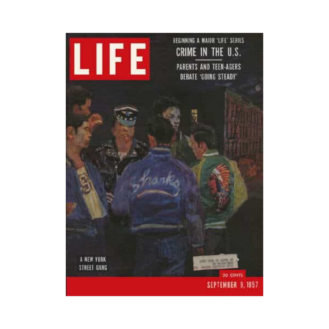 Cover of VTG Life Magazine September 9, 1957 featuring a New York City street gang, showcasing a vivid depiction of urban life and culture during the late 1950s.