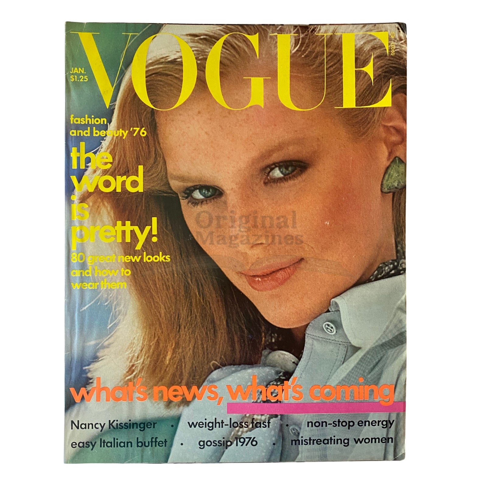 Vogue Magazine January 1976 Patti Hansen Cover by Arthur Elgort No Label VG
