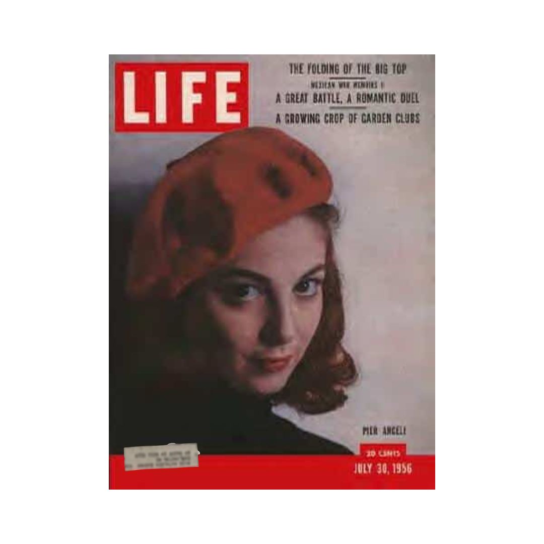 Cover of VTG Life Magazine dated July 30, 1956 featuring actress Pier Angeli in a stylish orange beret, highlighting vintage American culture and significant events of the era.