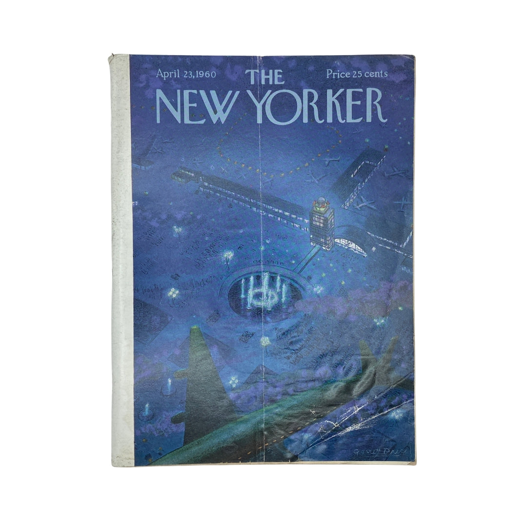The New Yorker Complete Magazine April 23, 1960 featuring a colorful Garrett Price cover depicting an artistic night scene with an airplane and buildings.
