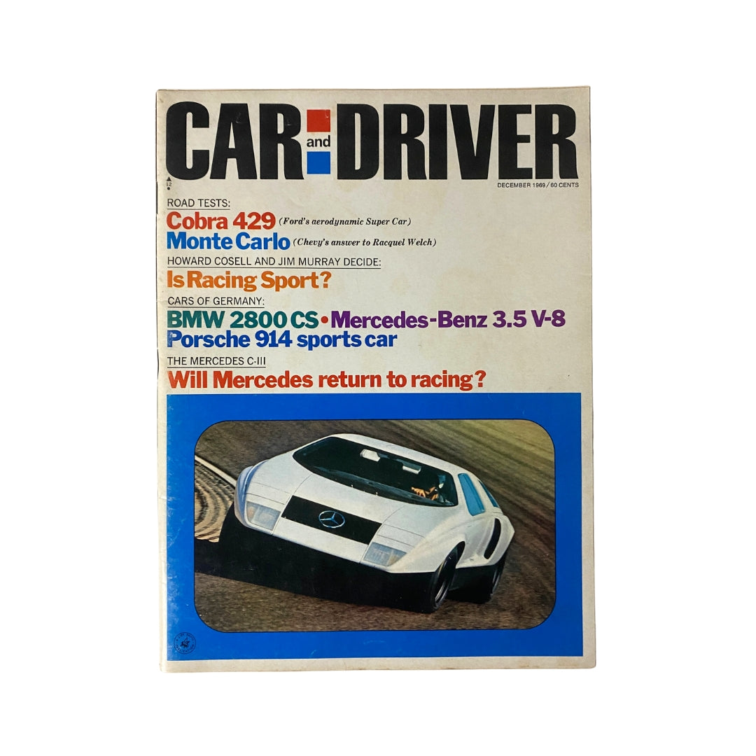 VTG Car and Driver Magazine December 1969 Cobra 429 & Monte Carlo No Label VG