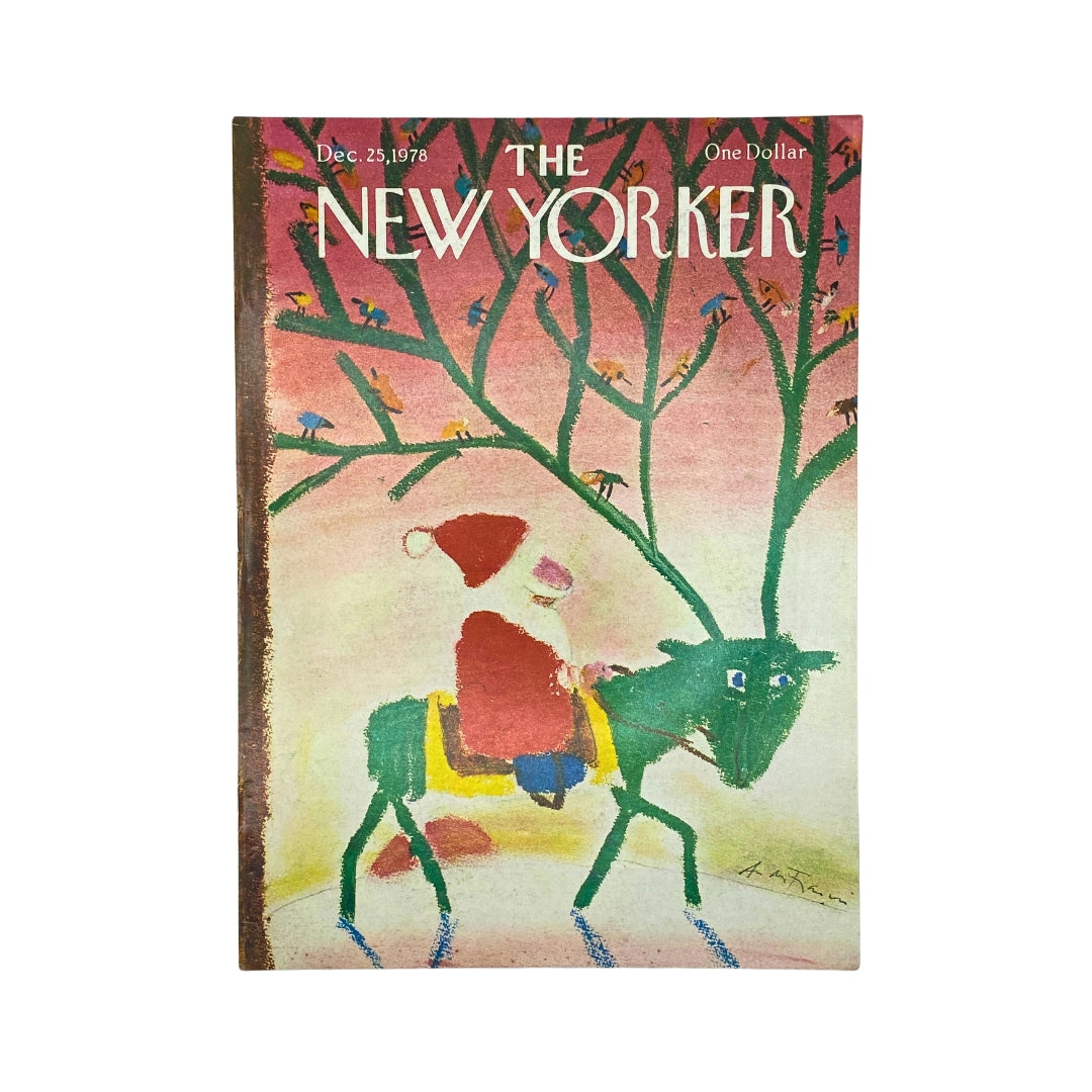 The New Yorker Complete Magazine December 25, 1978 featuring André François whimsical cover art depicting Santa on a green reindeer amidst colorful trees.