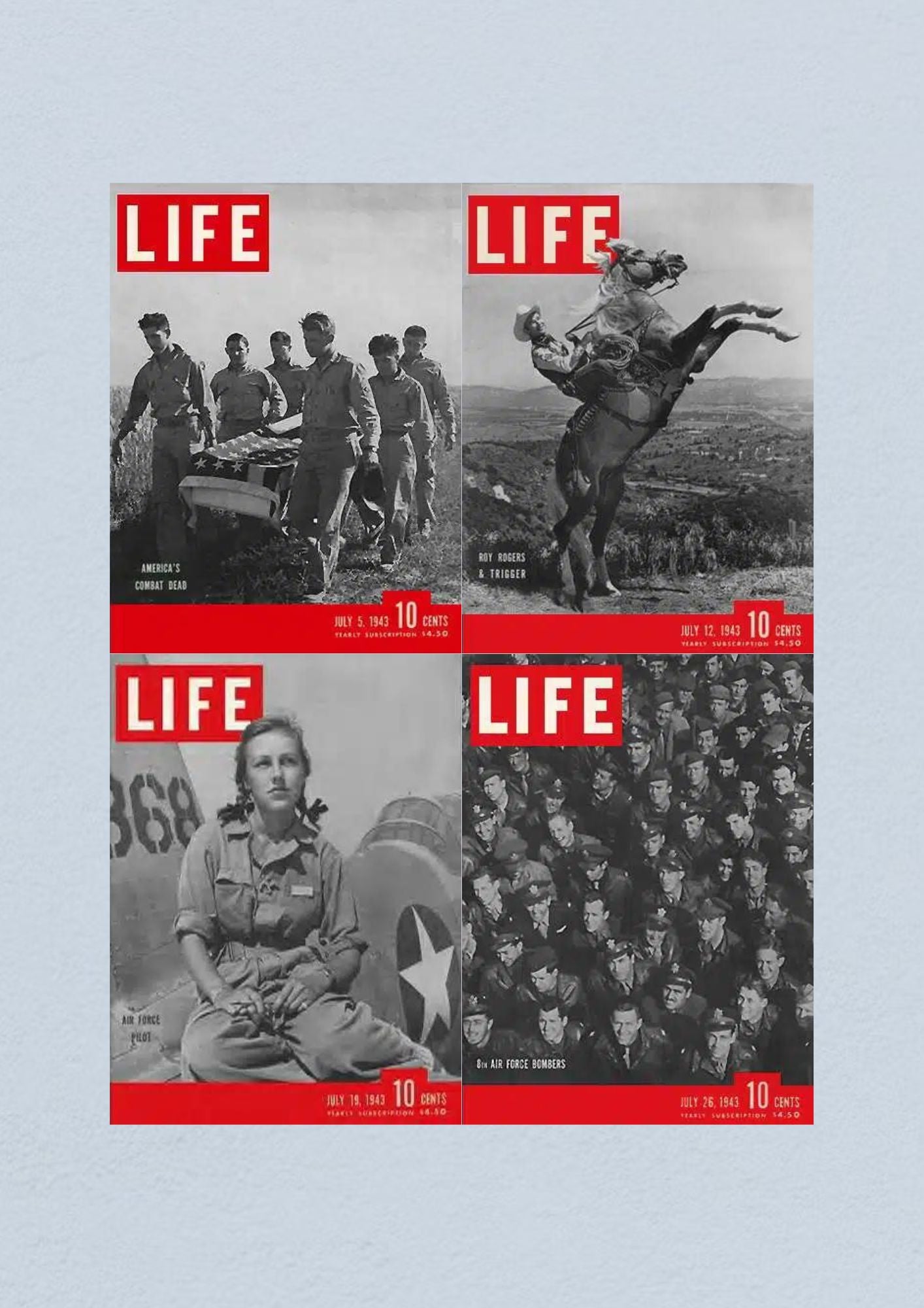 Life Magazine Lot of 4 Full Month of July 1943 5, 12, 19, 26 WWII ERA