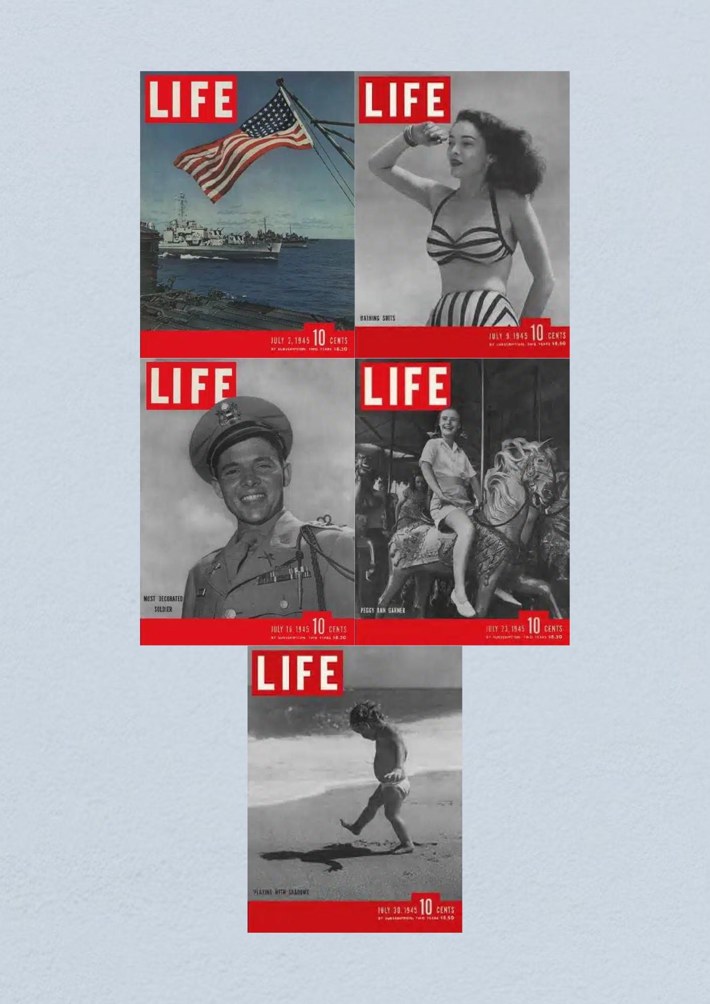 Life Magazine Lot of 5 Full Month of July 1945 2, 9, 16, 23, 30 WWII ERA