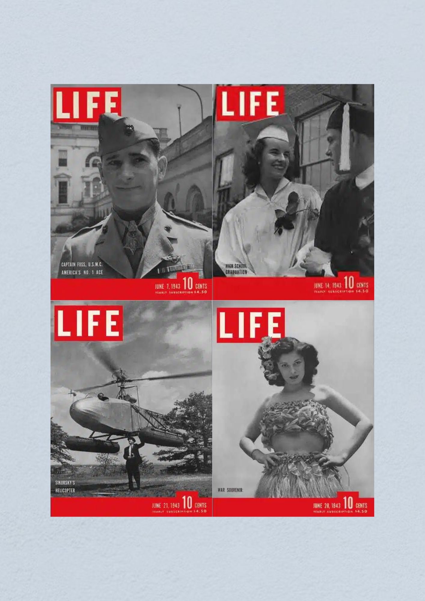 Life Magazine Lot of 4 Full Month of June 1943 7, 14, 21, 28 WWII ERA