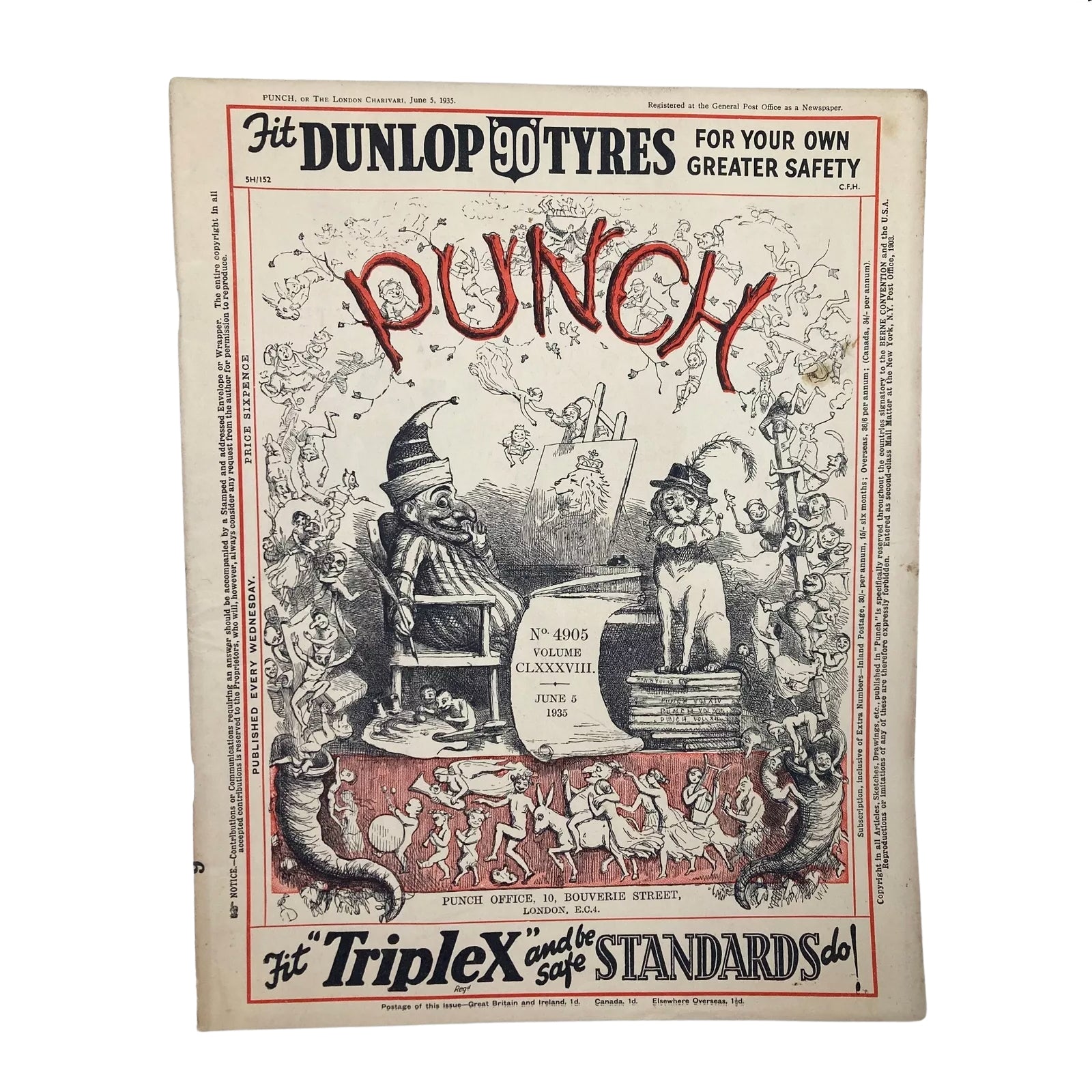 Lot of 4 Punch Magazine 1935 June, March and August WWII Cartoon & Humour
