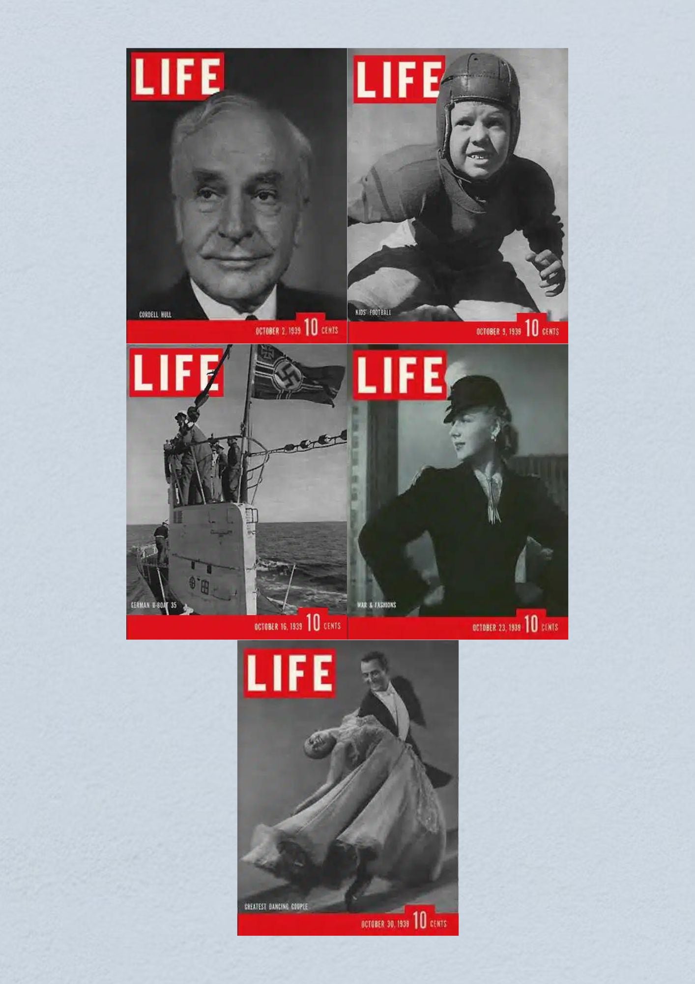 Life Magazine Lot of 5 Full Month of October 1939 2, 9, 16, 23, 30 WWII ERA