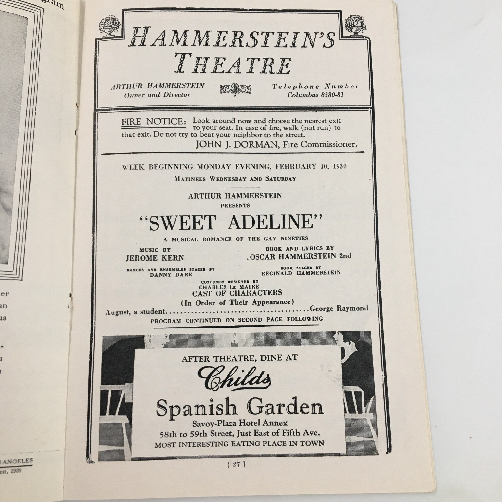 1930 Hammerstein's Broadway and 53rd Street Sweet Adeline A Musical Romance