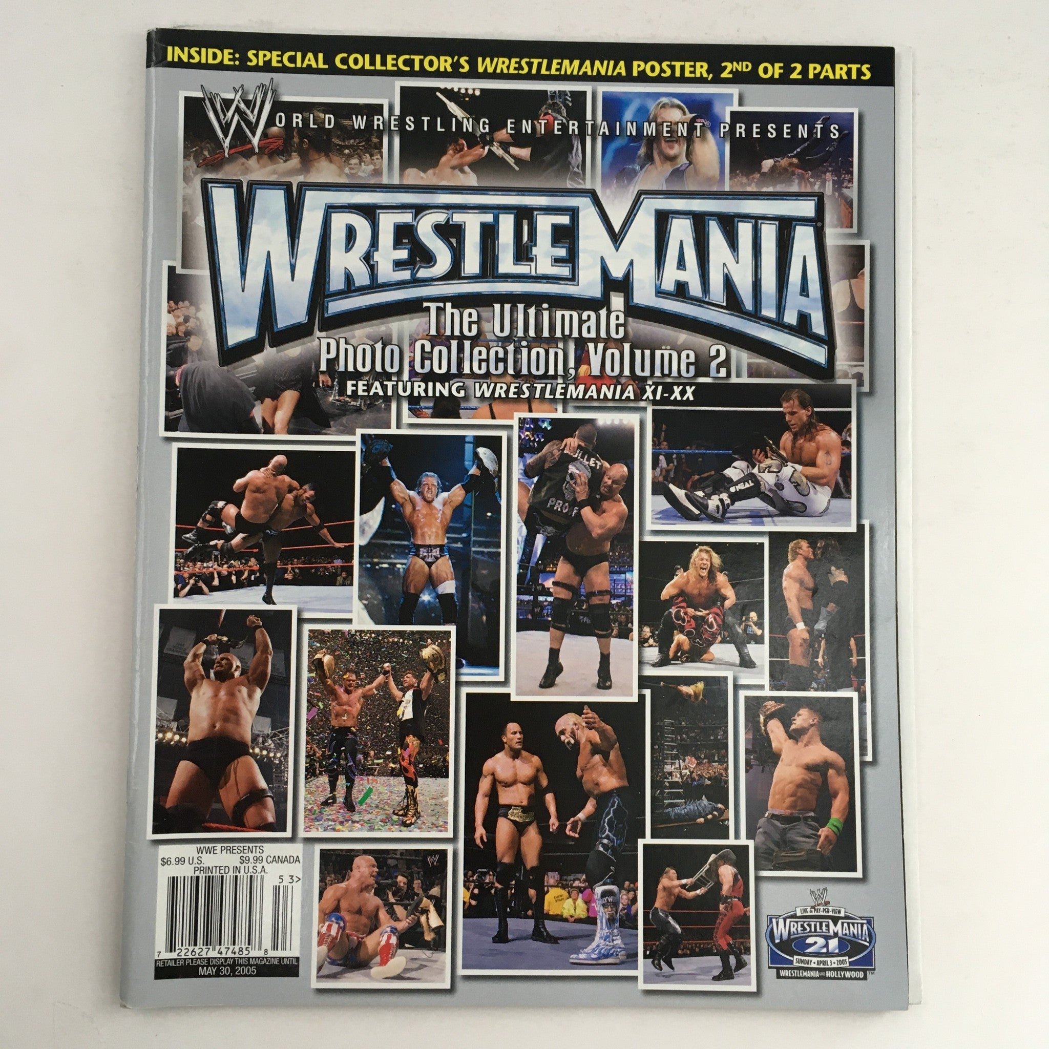 WWE Wrestle Mania May 30 2005 Photo Collection Vol. 2 featuring a collage of wrestling action shots, including famous wrestlers and iconic moments from WrestleMania events.