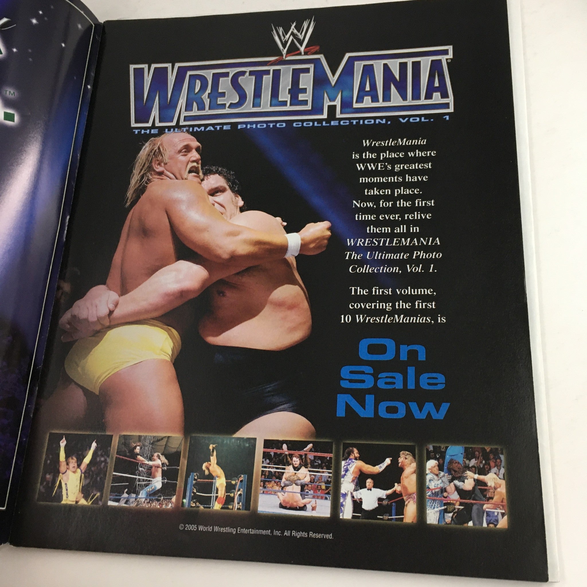 WWE Wrestle Mania May 30 2005 Photo Collection Vol. 2 showing the back cover featuring Hulk Hogan and other wrestlers, promoting the Ultimate Photo Collection Vol. 1.