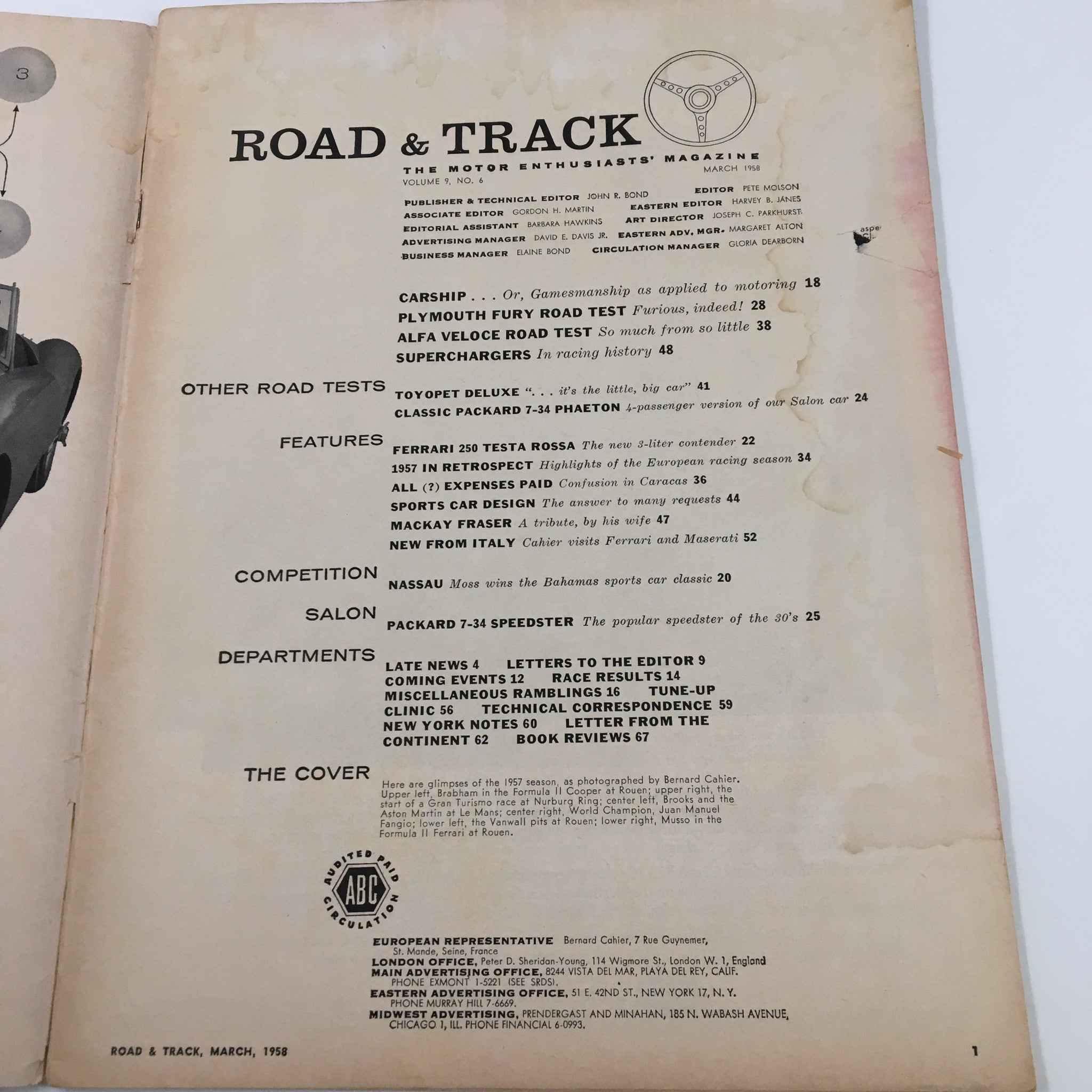 VTG Road & Track Magazine March 1958 The Glimpses of the 1957 Season no Label