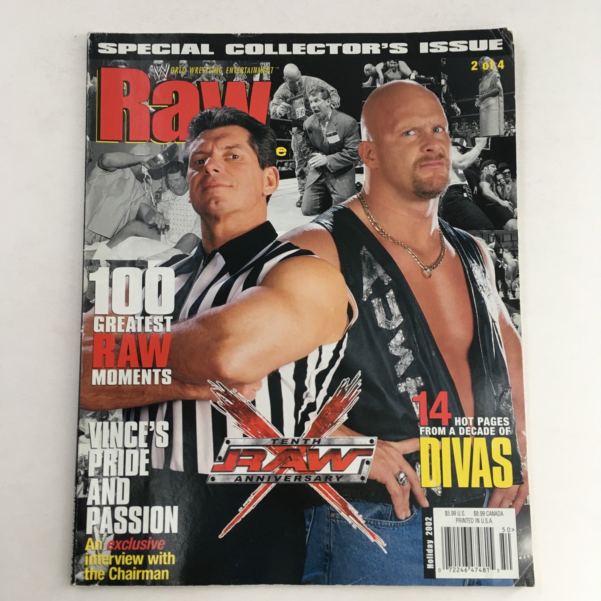 WWE Raw Magazine Holiday 2002 Vince McMahon, The Rock & Steve Austin, No Label