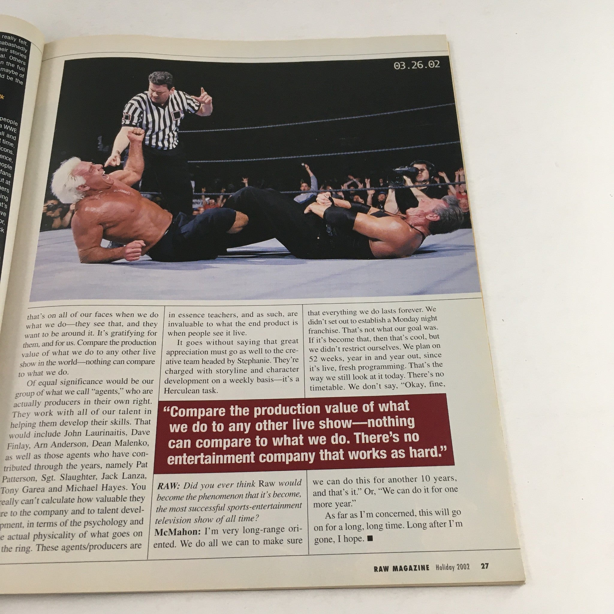 WWE Raw Magazine Holiday 2002 Vince McMahon, The Rock & Steve Austin, No Label