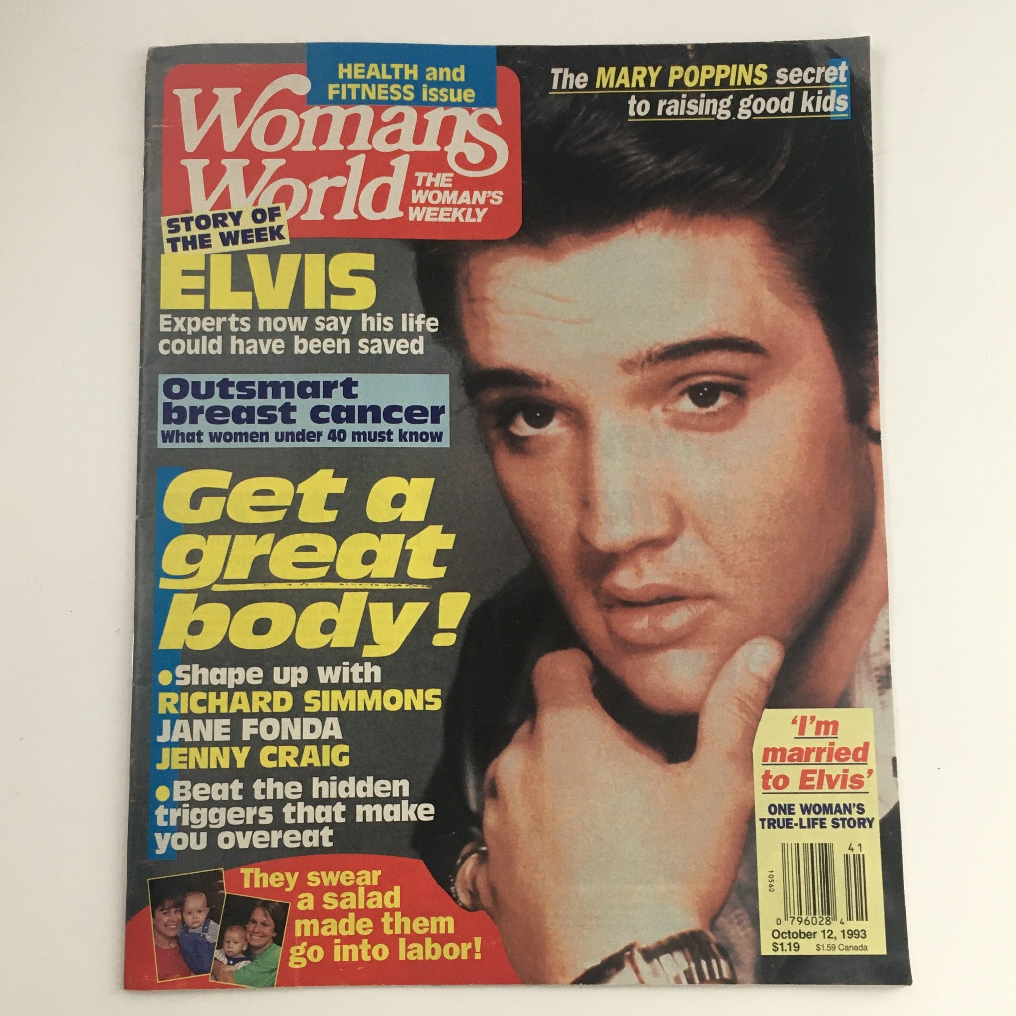 Woman's World Magazine October 1993 Elvis Presley & Richard Simmons, No Label VG