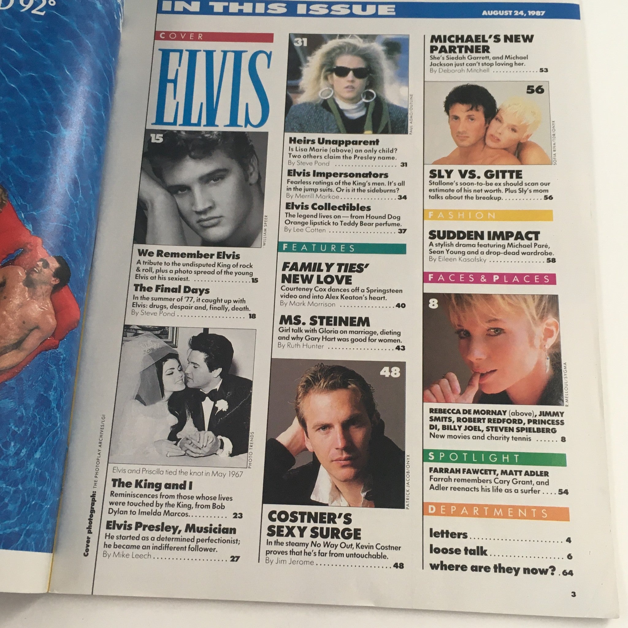 US Magazine August 24 1987 Vol 3 #57 Elvis Presley & Kevin Costner Feature VG