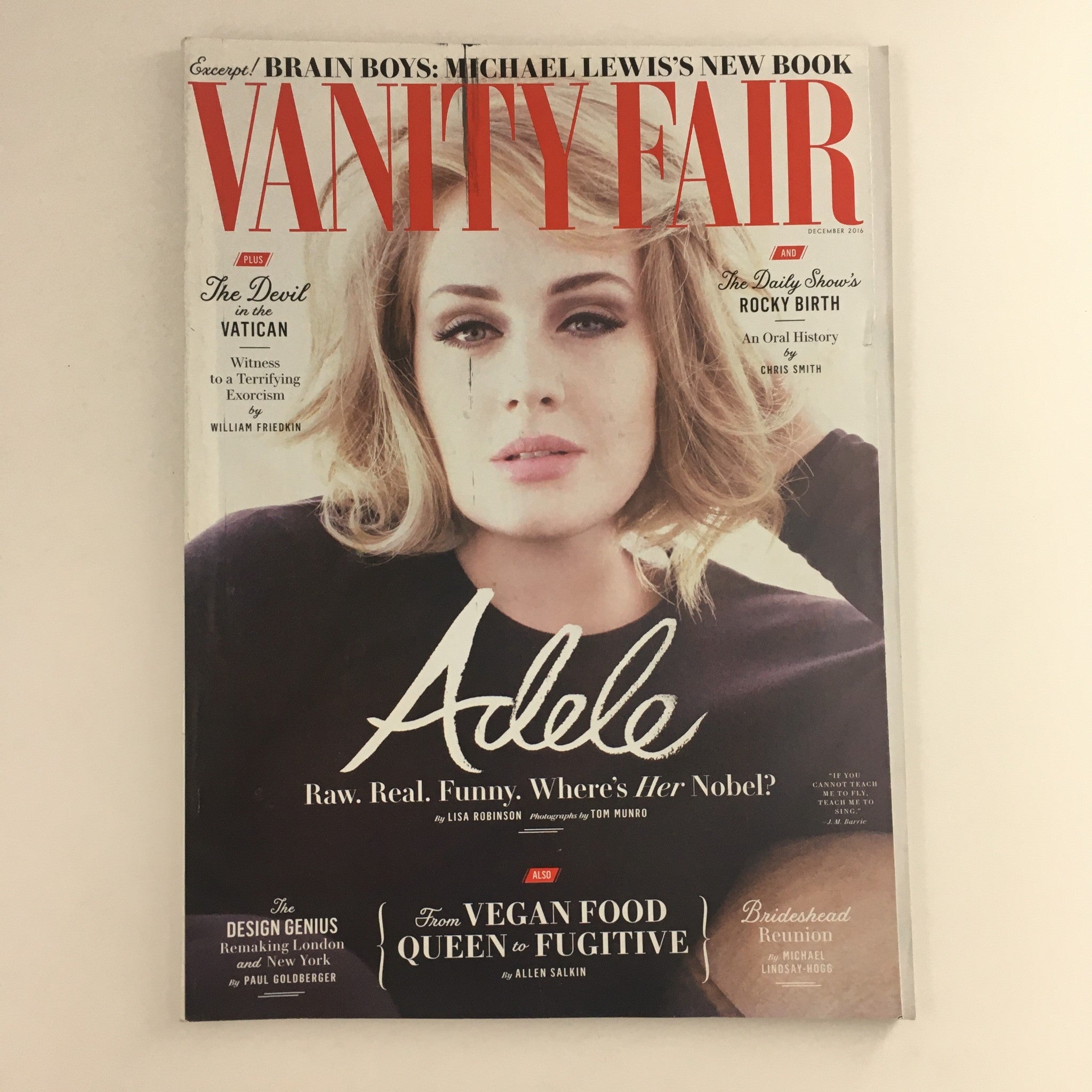 Vanity Fair Magazine December 2016 Singer Adele & Michael Lewis's Book, No Label