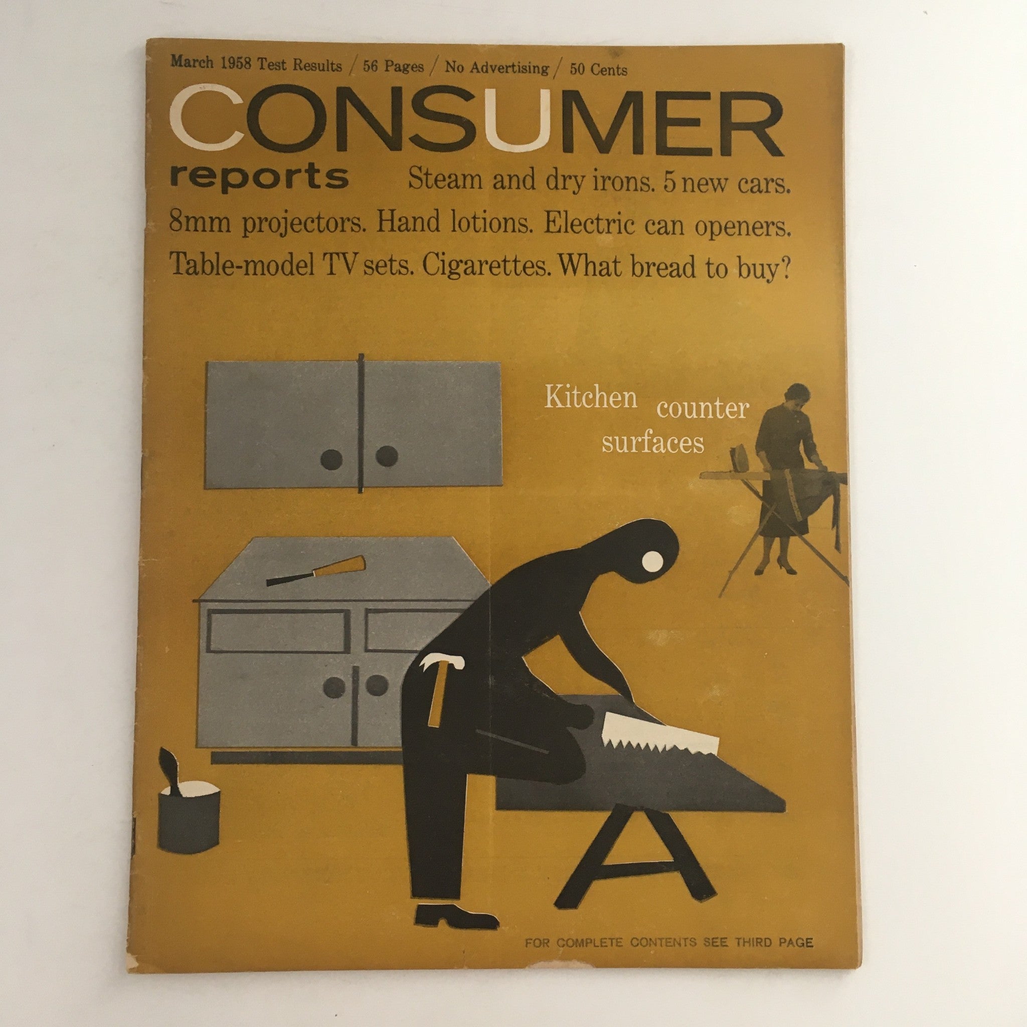 Consumer Reports Magazine March 1958 Kitchen Counter Surfaces, No Label