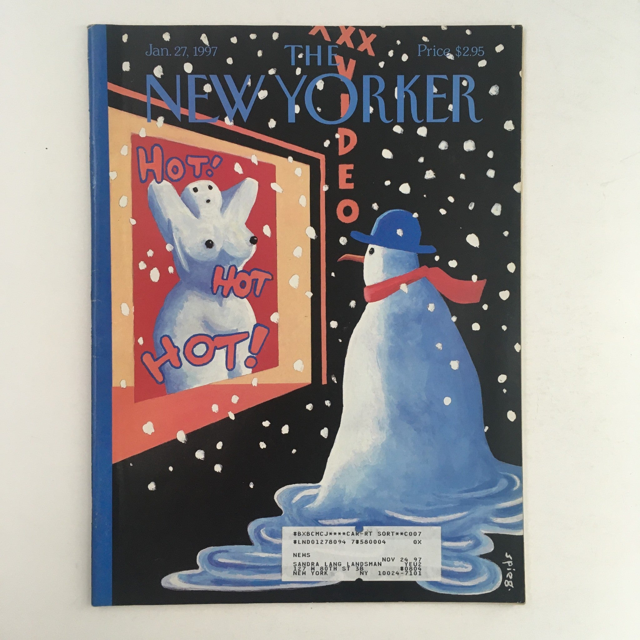 The New Yorker Full Magazine January 27 1997 Melting Snowman Art Spiegelman VG