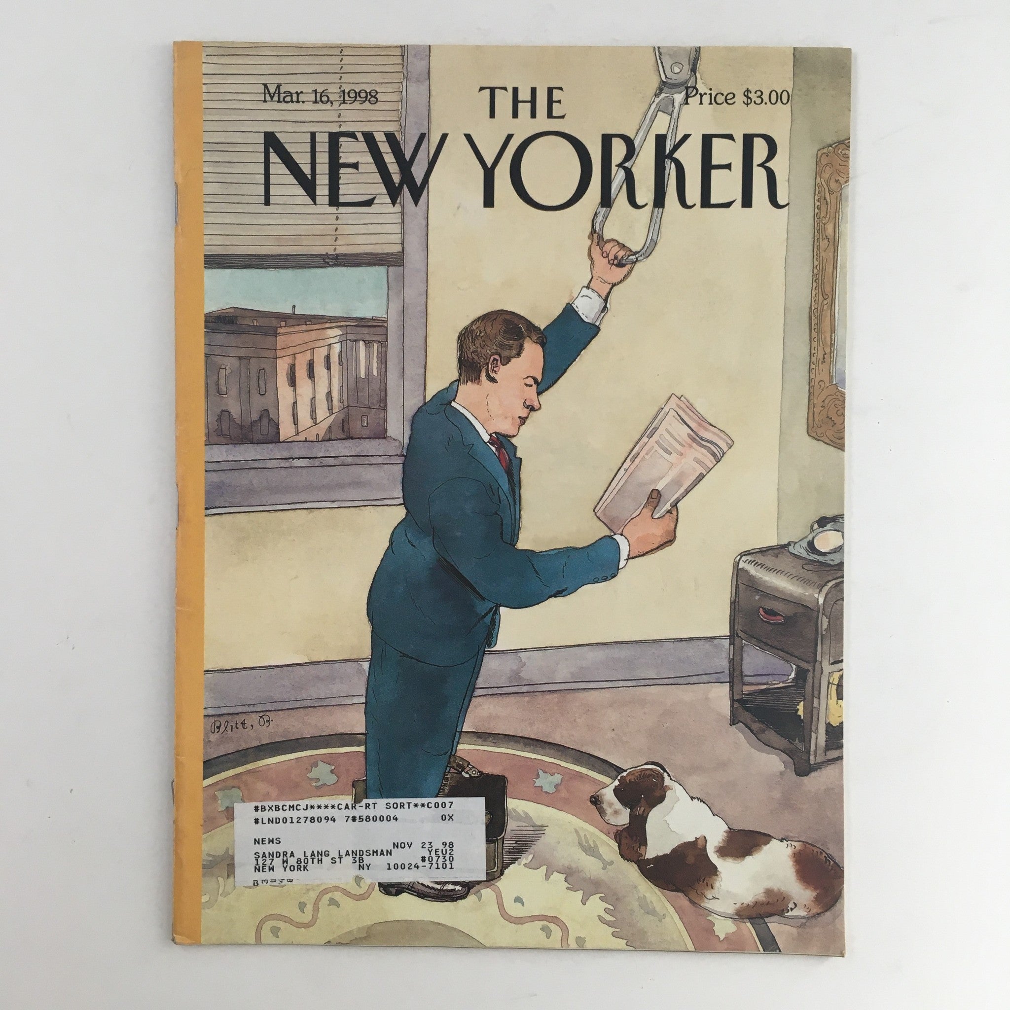 The New Yorker Full Magazine March 16 1998 Reading Newspaper by Barry Blitt VG