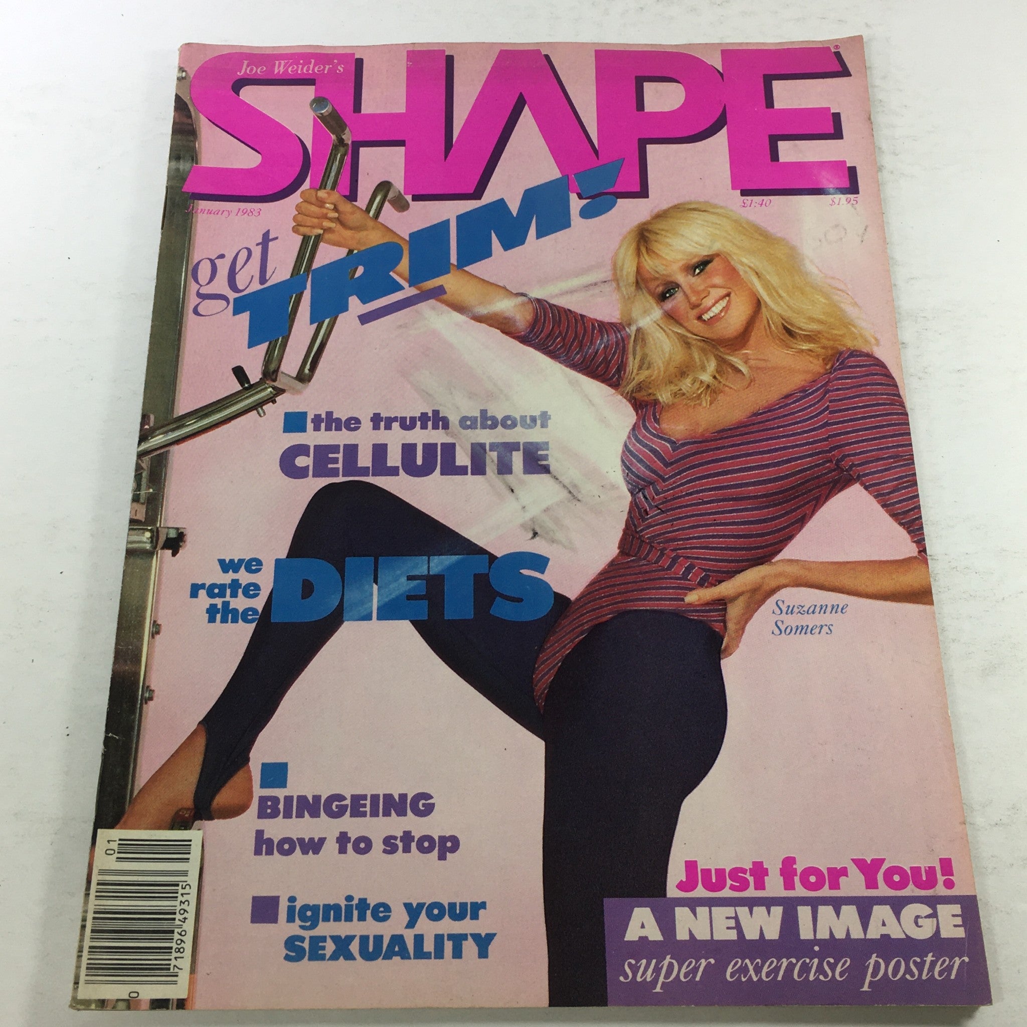 Joe Weider's Shape Magazine January 1983 featuring Suzanne Somers on the cover, highlighting fitness and wellness trends of the early 1980s.