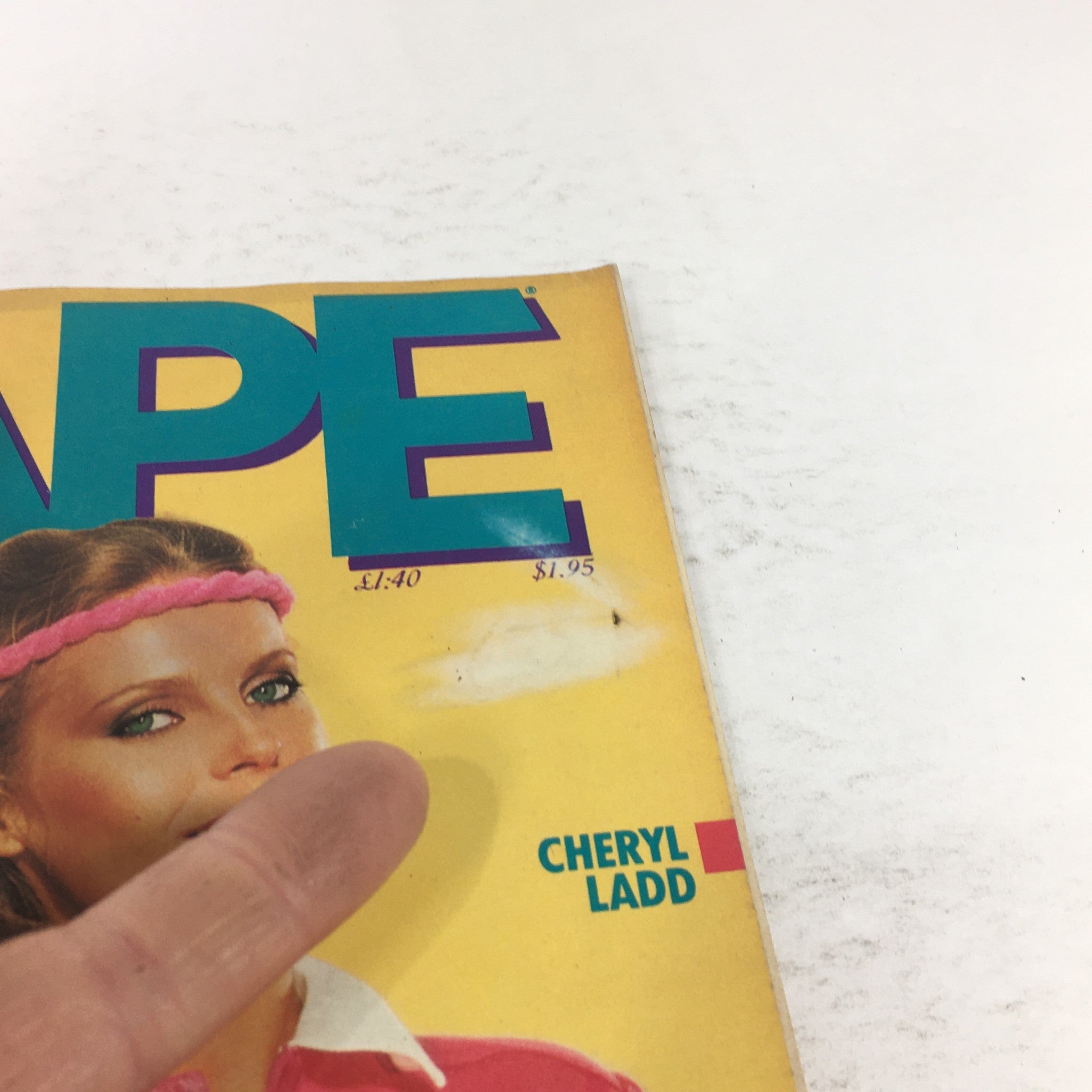 Close-up of VTG Joe Weider's Shape Magazine November 1982 cover featuring Cheryl Ladd, highlighting fitness-focused themes and nostalgic aesthetics.
