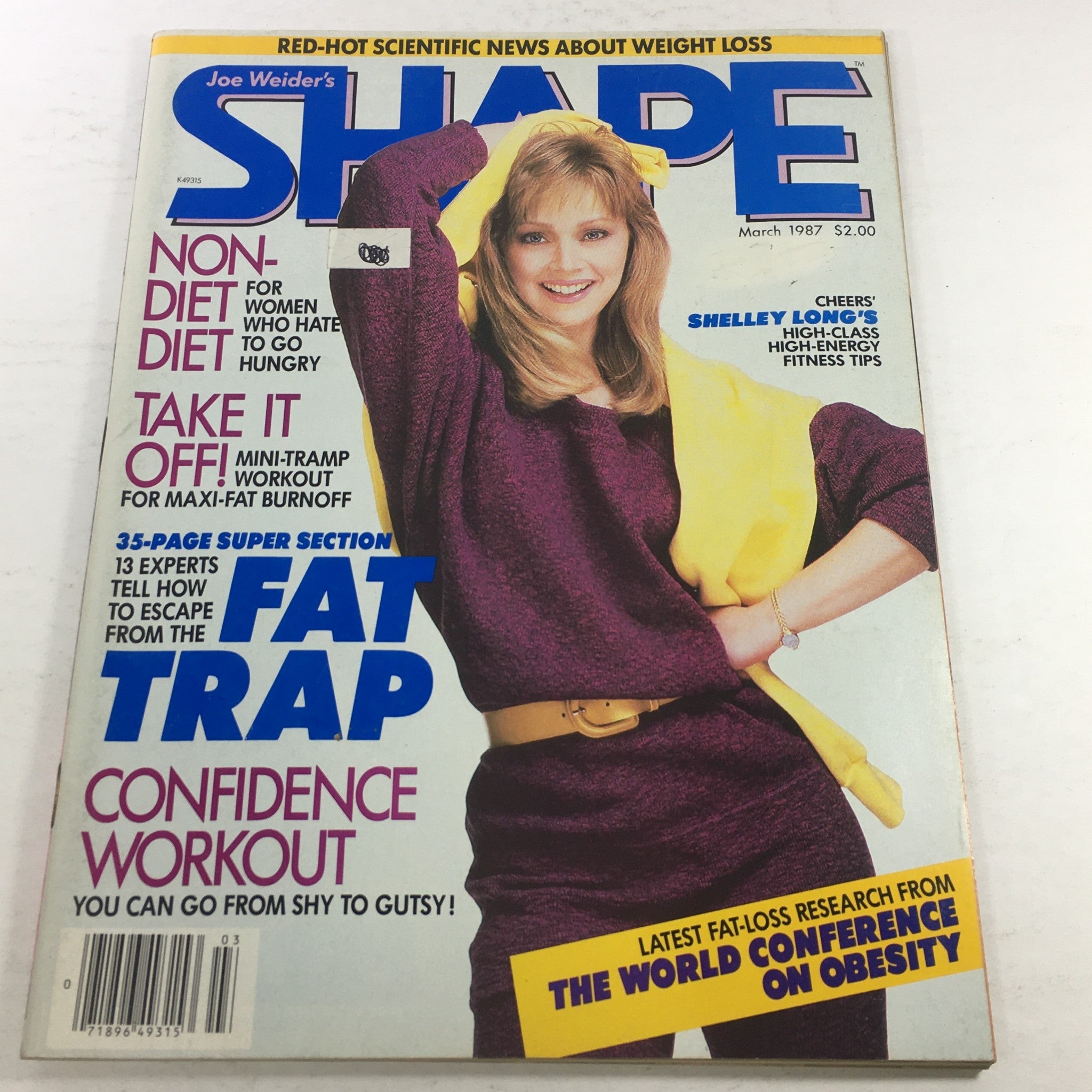 Joe Weider's Shape Magazine: March 1987 featuring Shelley Long on the cover, showcasing fitness tips and trends from the late 1980s.