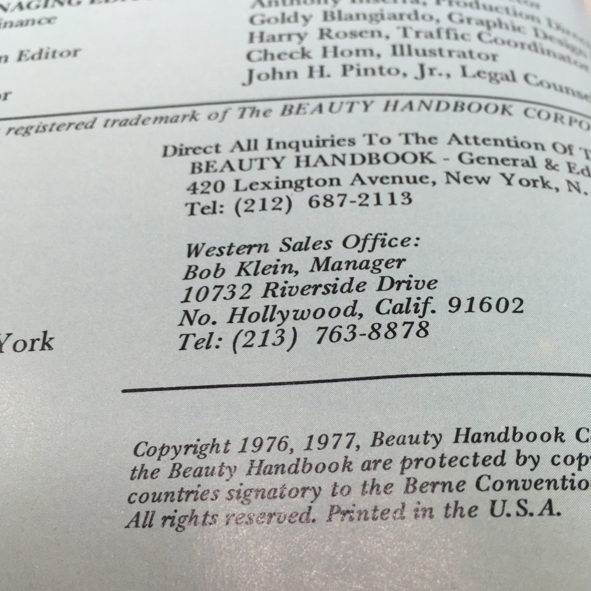 VTG Fay's Beauty Handbook: 1977 - John MC Auliffe Publisher & President