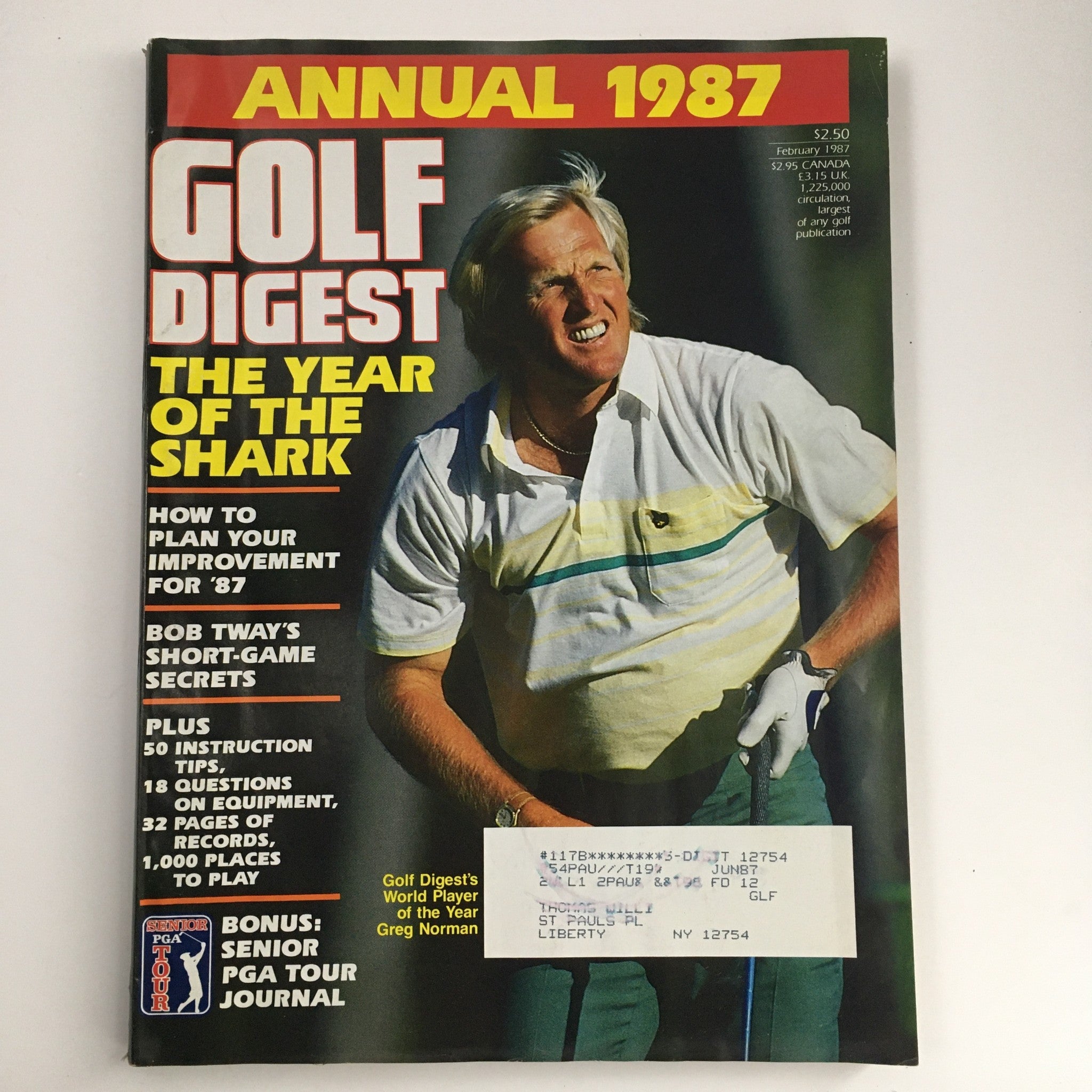 Golf Digest Magazine February 1987 World Player of the Year Greg Norman