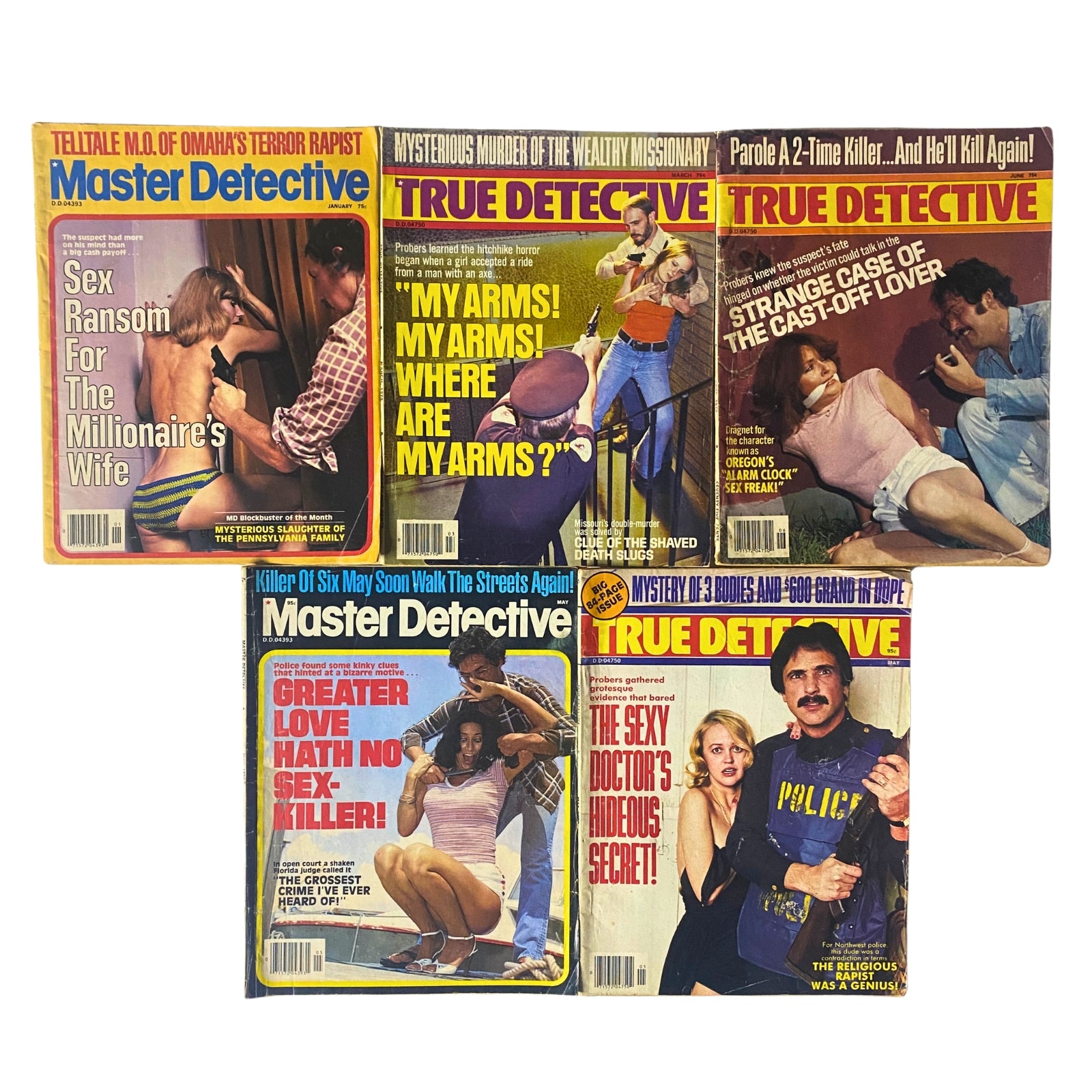 Lot of 5 1970s-1980s Master Detective and True Detective Magazine