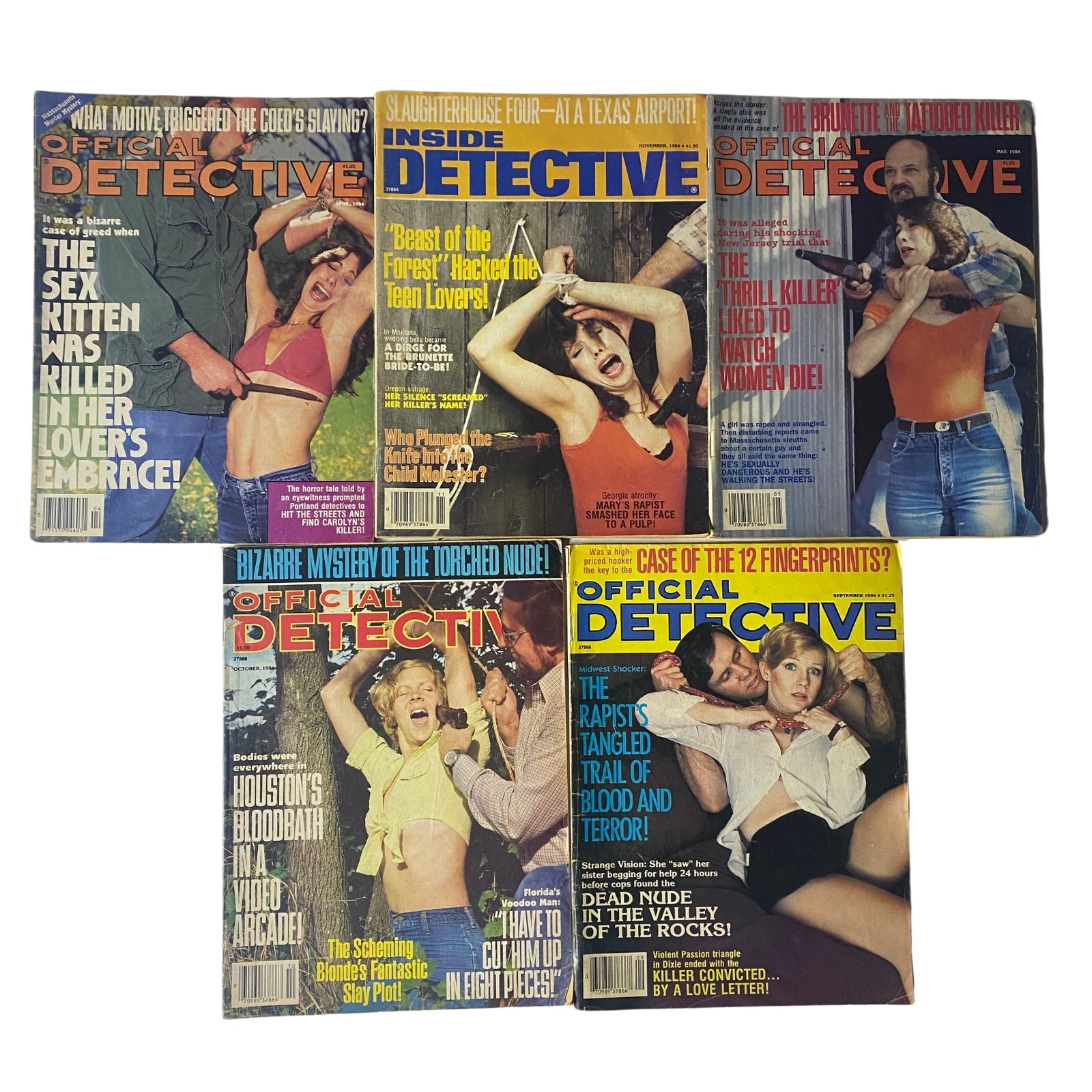Lot of 5 1980s Official Detective and Inside Detective Magazine